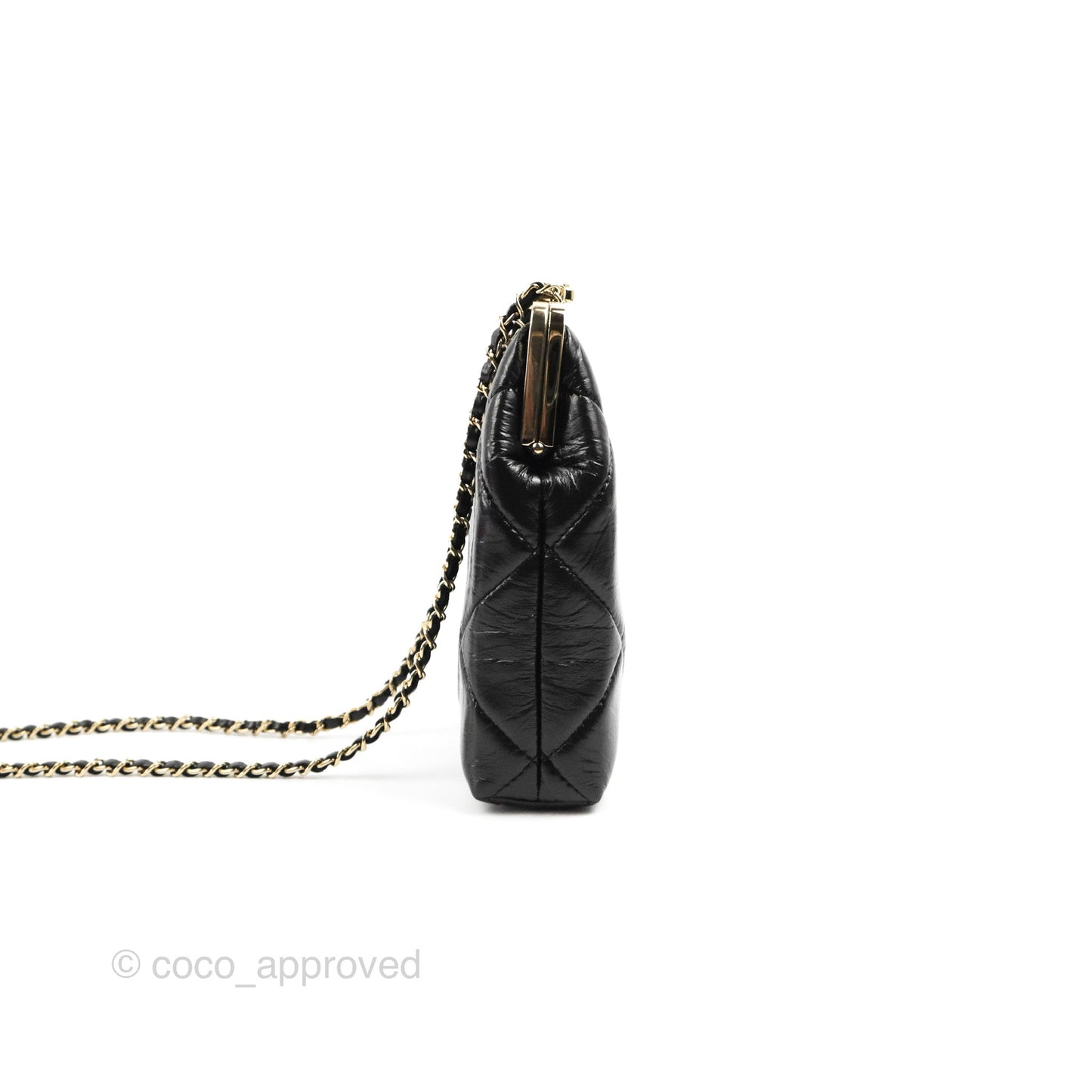 Chanel Kisslock Glasses Case Black Aged Lambskin Gold Hardware 21C