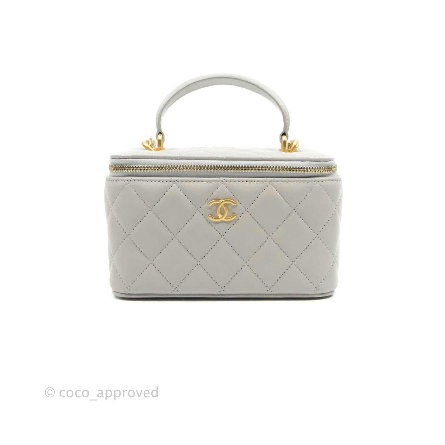 Chanel Classic Vanity Rectangular Top Handle With Chain Grey Lambskin Aged Gold Hardware