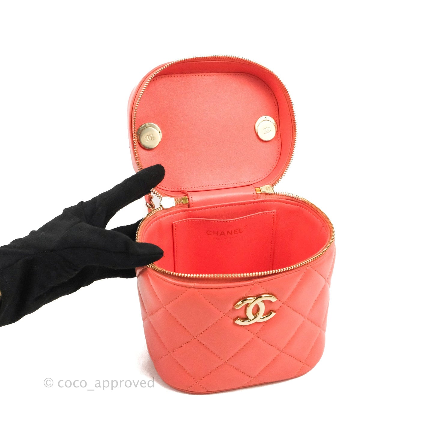Chanel Trendy CC Vanity Case Coral Pink Lambskin Gold Hardware