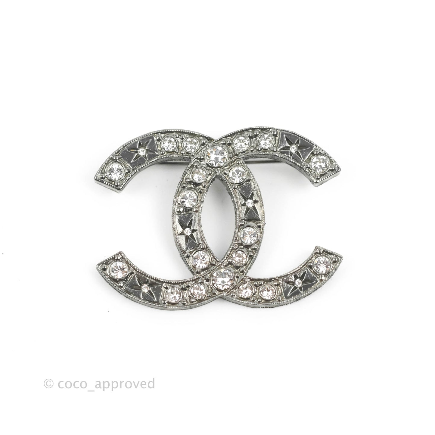 Chanel CC Crystal Brooch Gun Metal Tone 14K