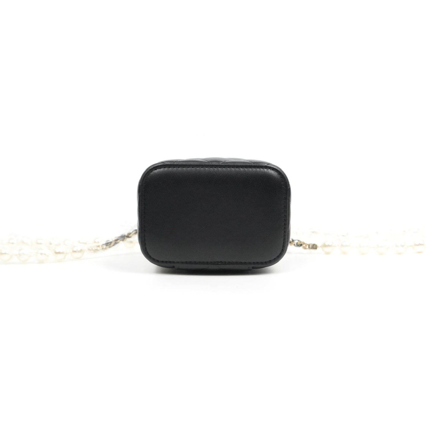 Chanel Mini Vanity With Pearl Chain Black Lambskin Gold Hardware