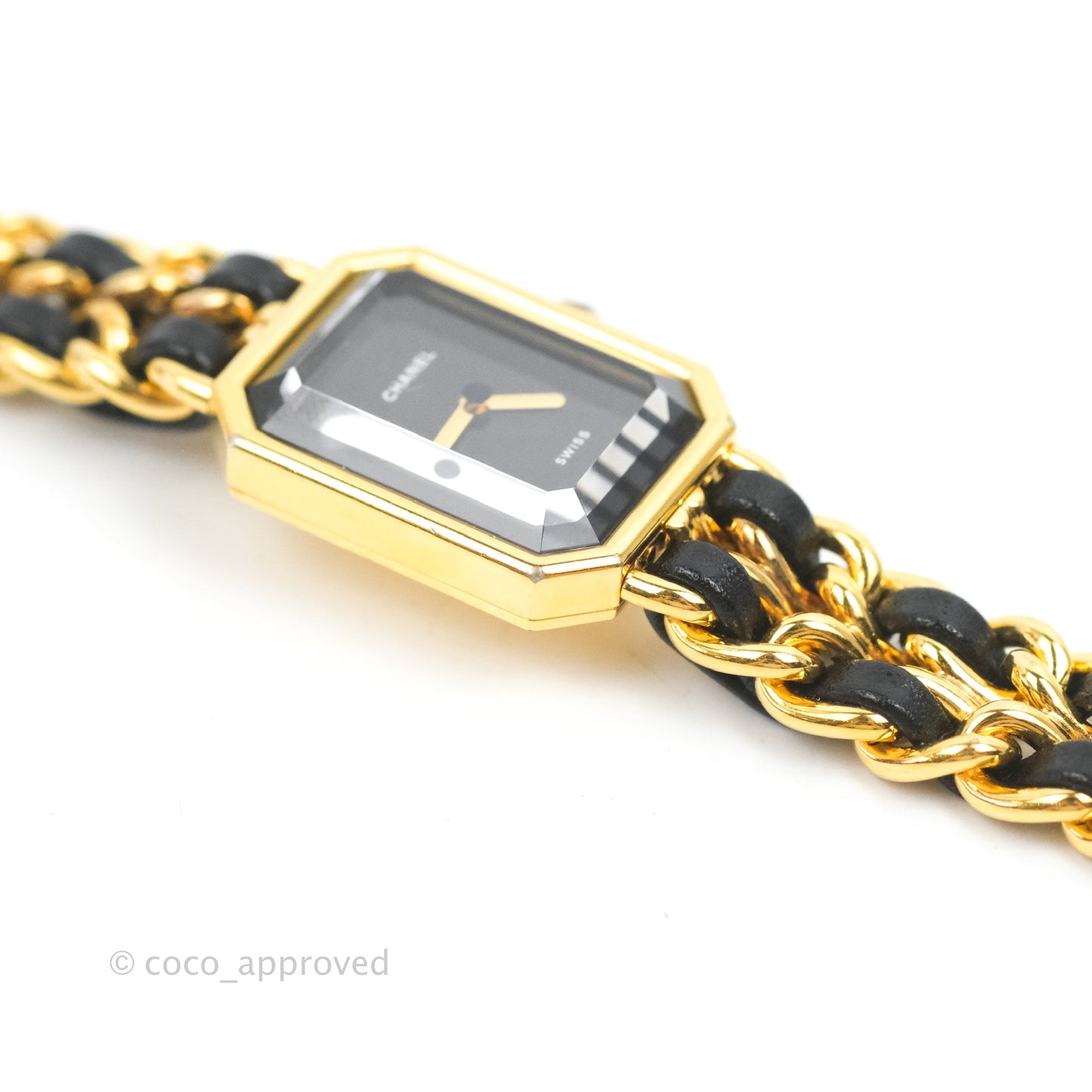 Chanel Vintage Première Watch Black Leather Gold Plated Size L