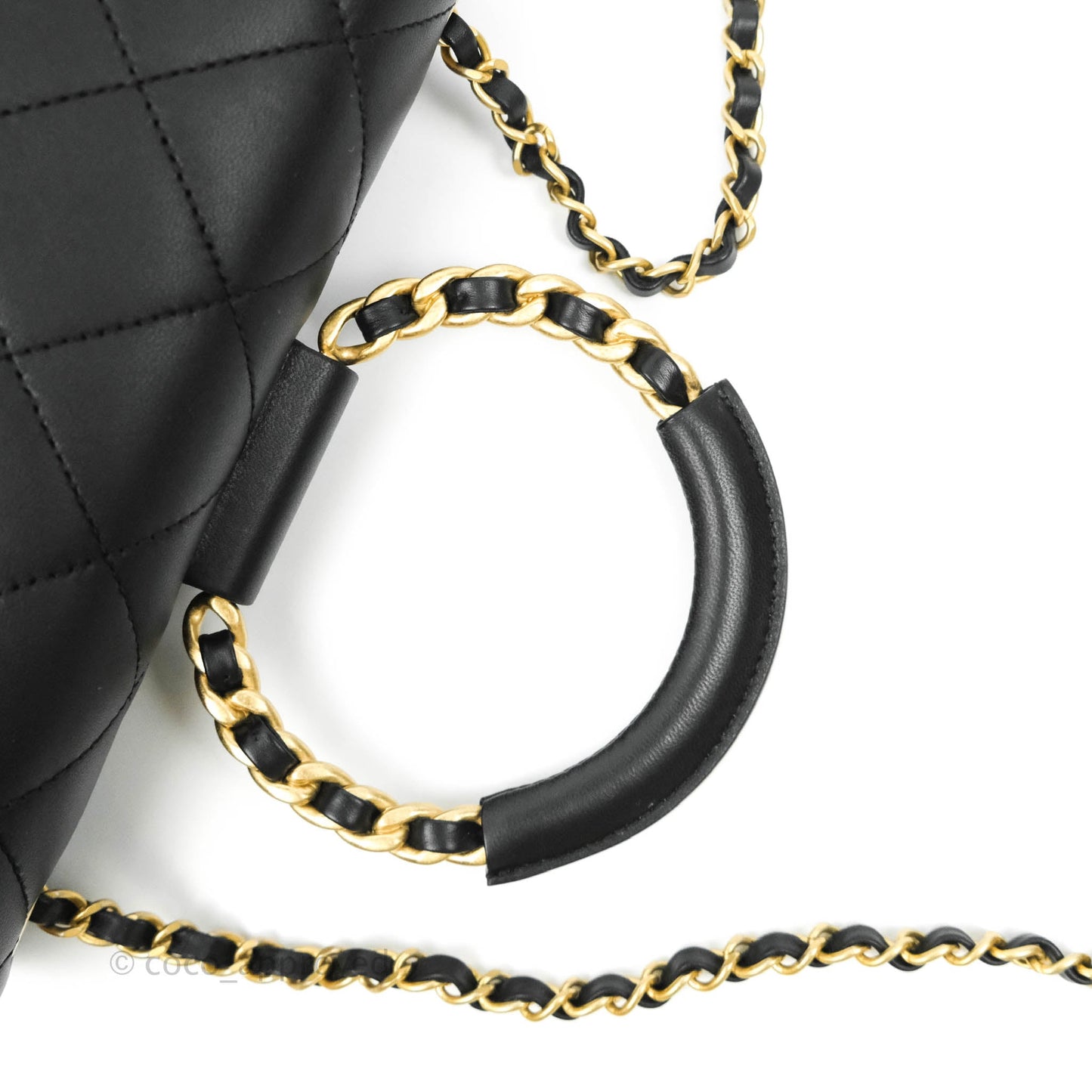 Chanel Circular Handle Flap Bag Black Lambskin Aged Gold Hardware
