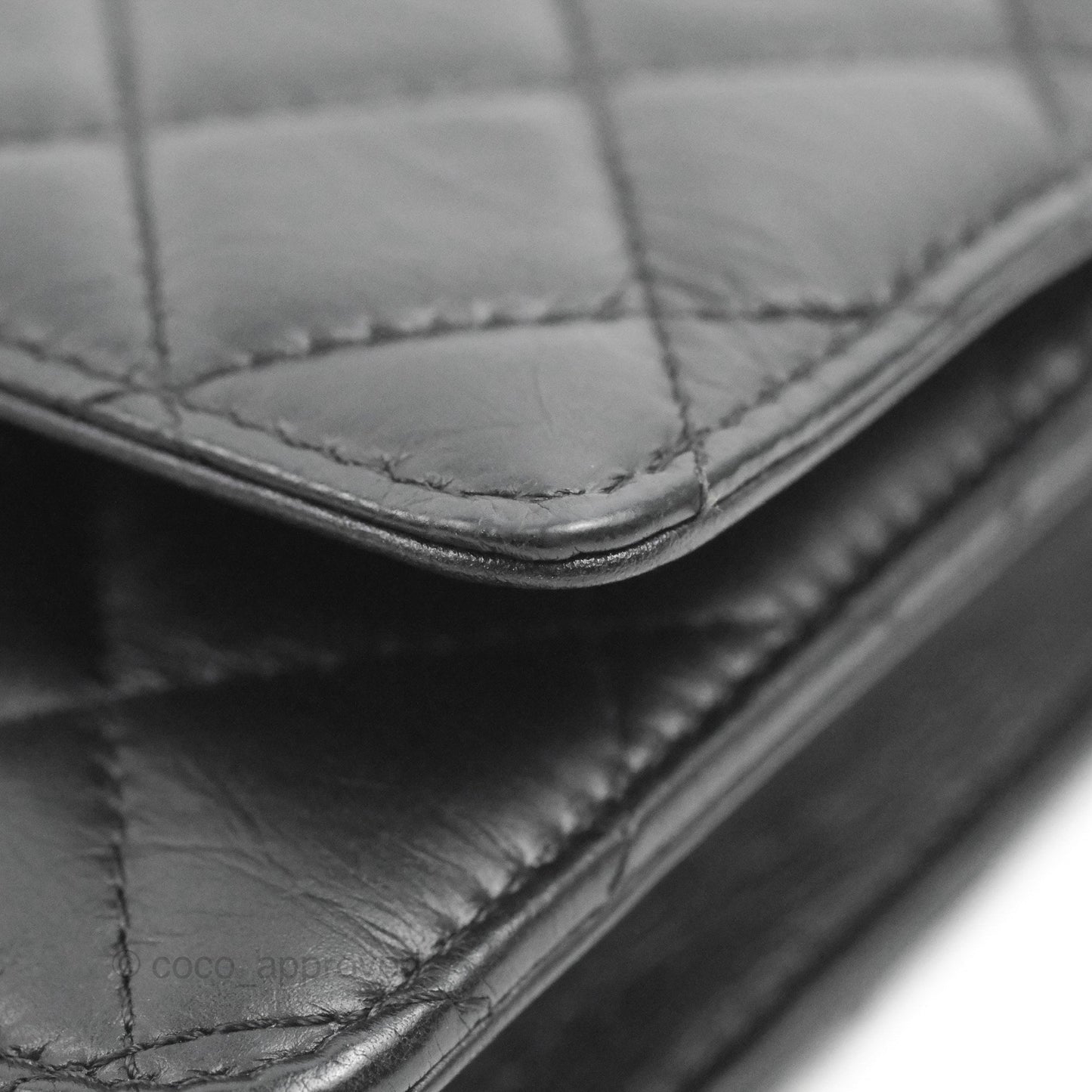 Chanel  Quilted Tassel Wallet On Chain WOC Black Aged Calfskin