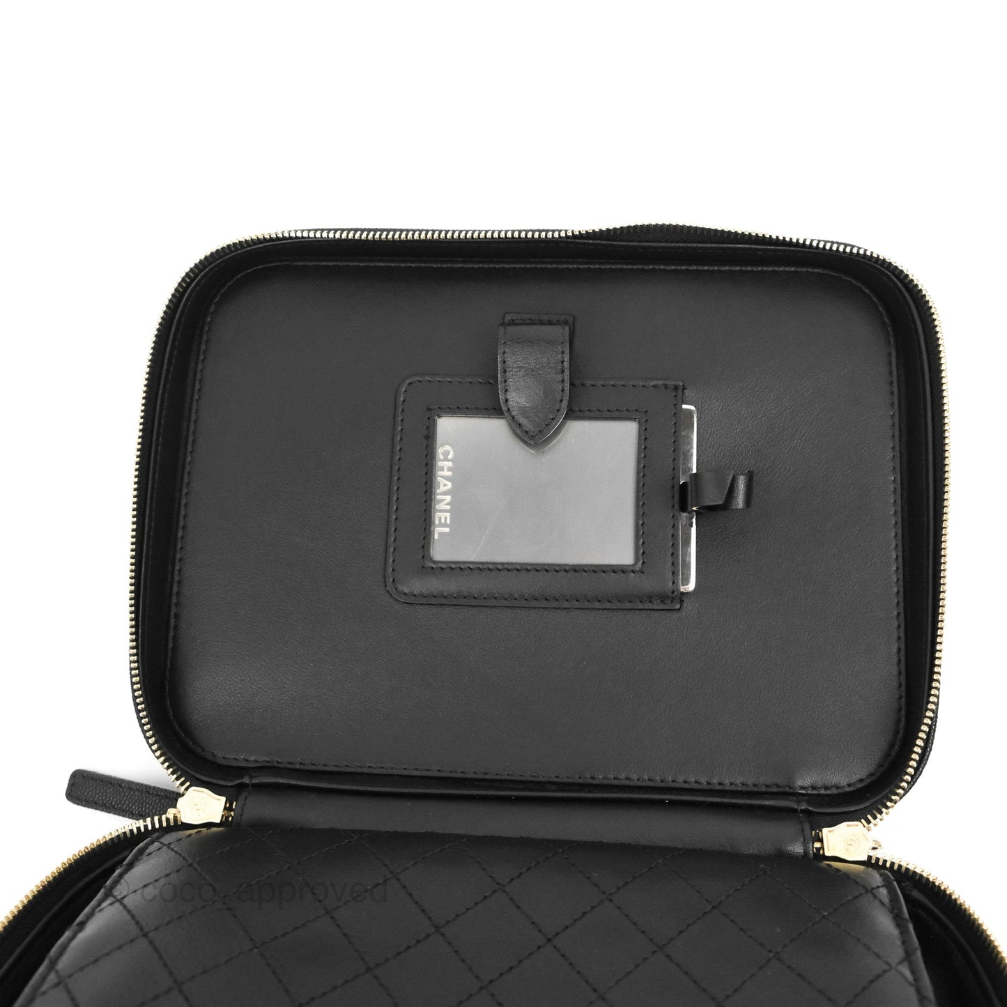Chanel Quilted Large CC Filigree Vanity Case Black Caviar Gold Hardware