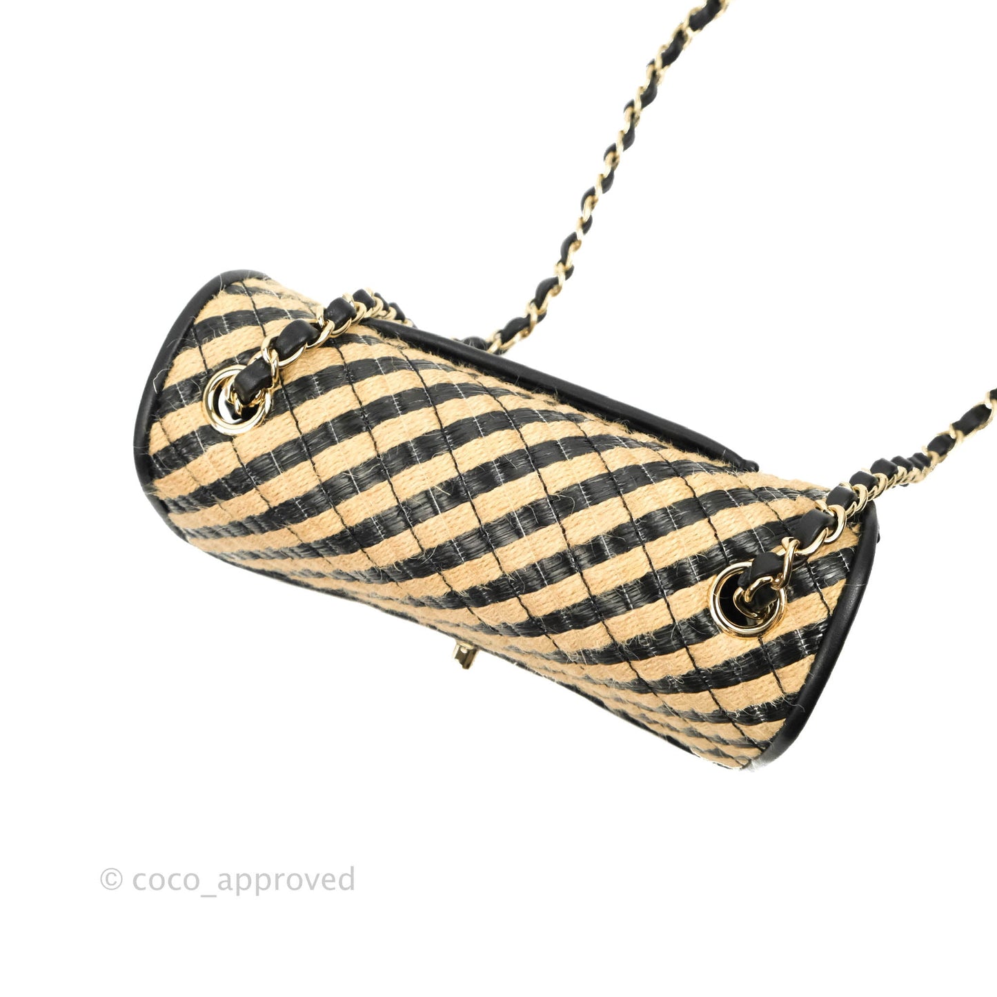 Chanel Quilted Mini Rectangular Flap Raffia Jute Thread Black & Beige Gold Hardware