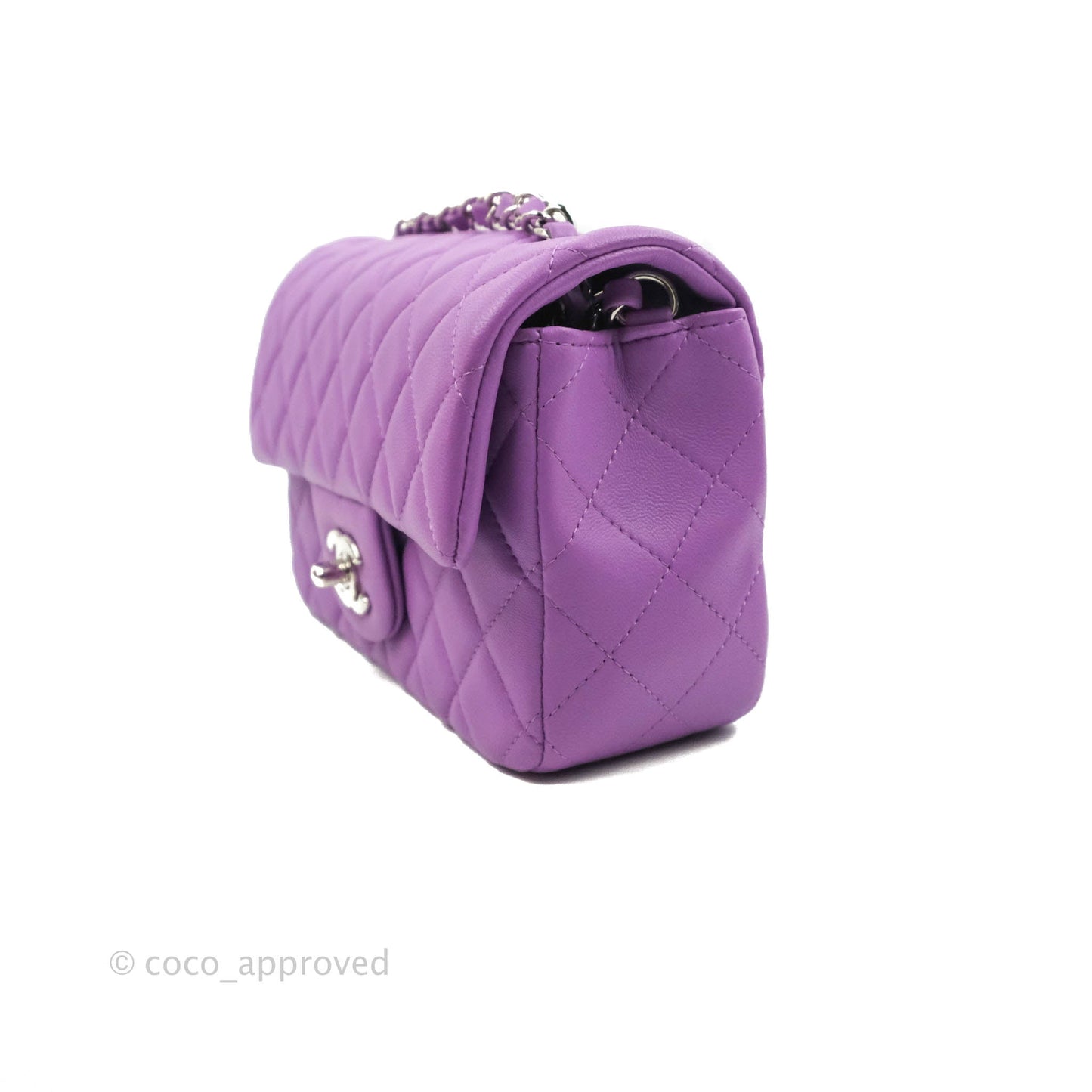 Chanel Quilted Mini Rectangular Flap Purple Lambskin Silver Hardware