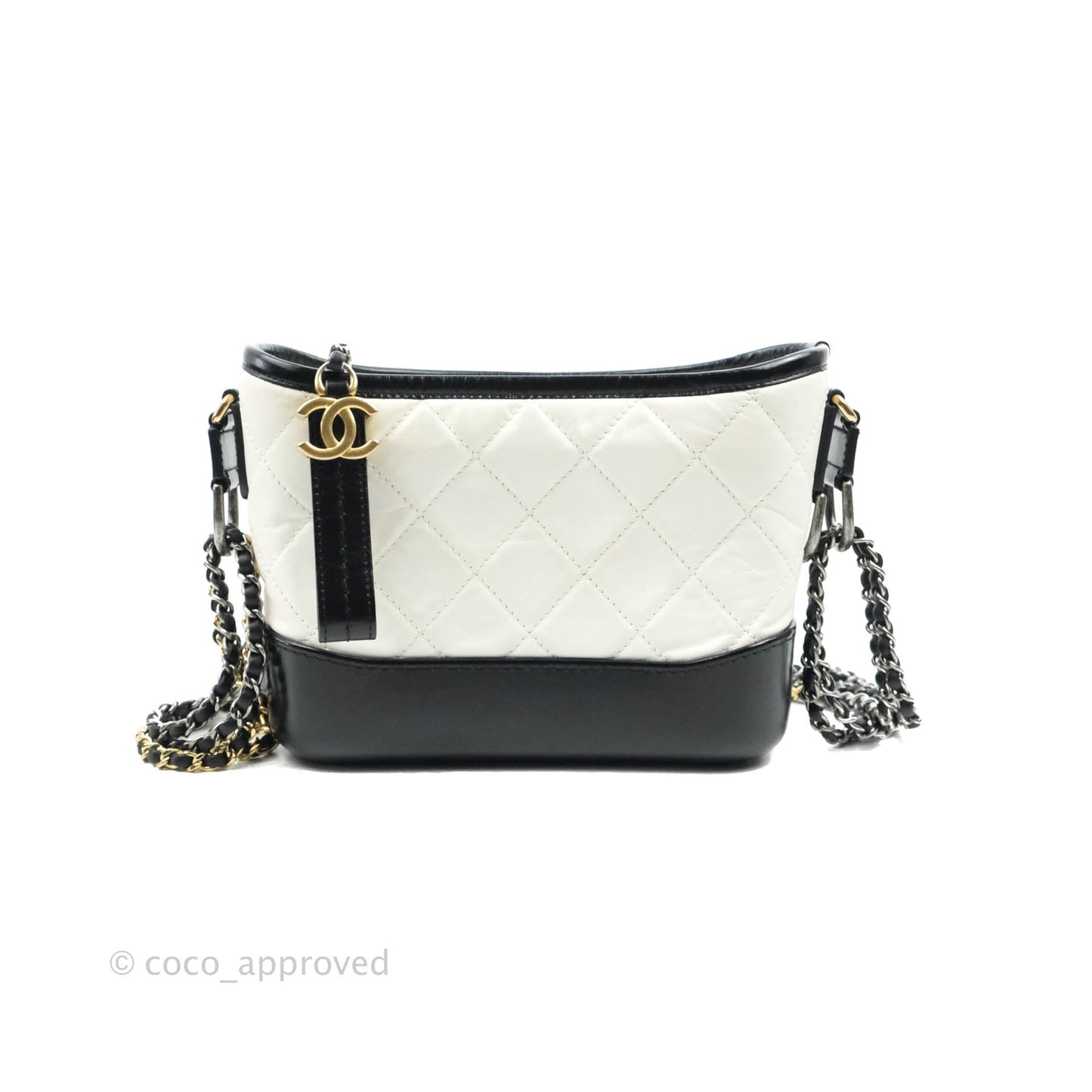 Chanel Quilted Small Gabrielle Hobo White Black Calfskin Mixed Hardware