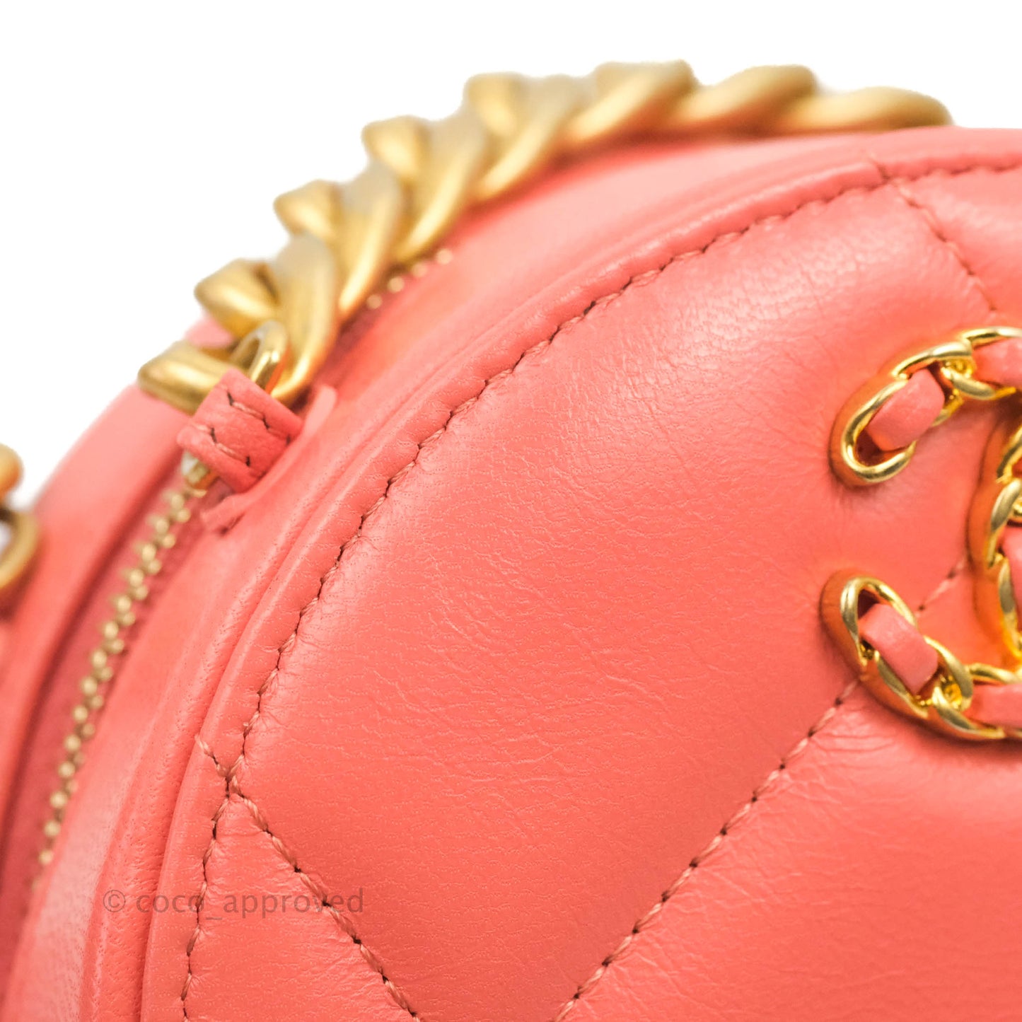 Chanel 19 Round Clutch With Chain Coral Pink Mixed Hardware