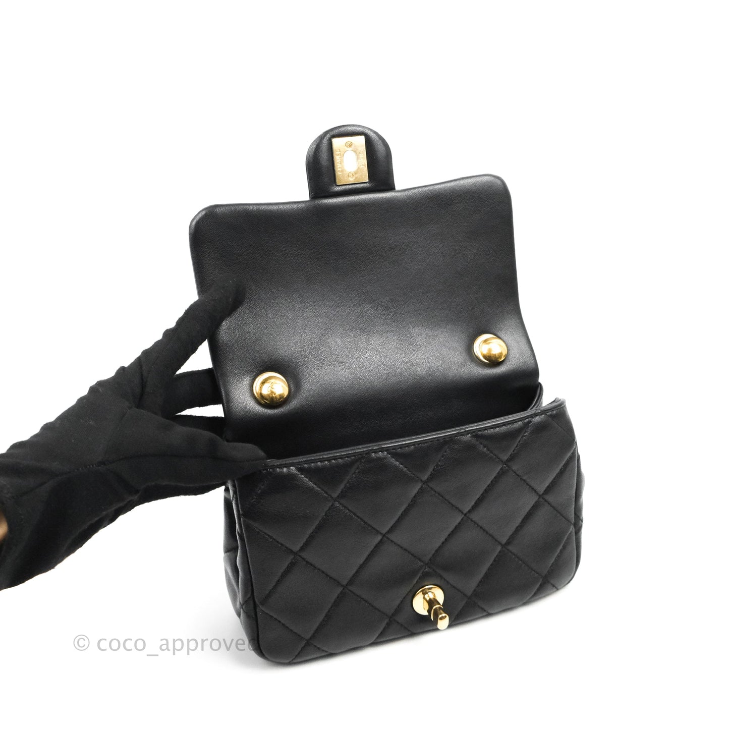 Chanel Quilted Mini Flap Bag With Chanel Logo Top Handle Lambskin Calfskin Mixed Fibers Gold Hardware
