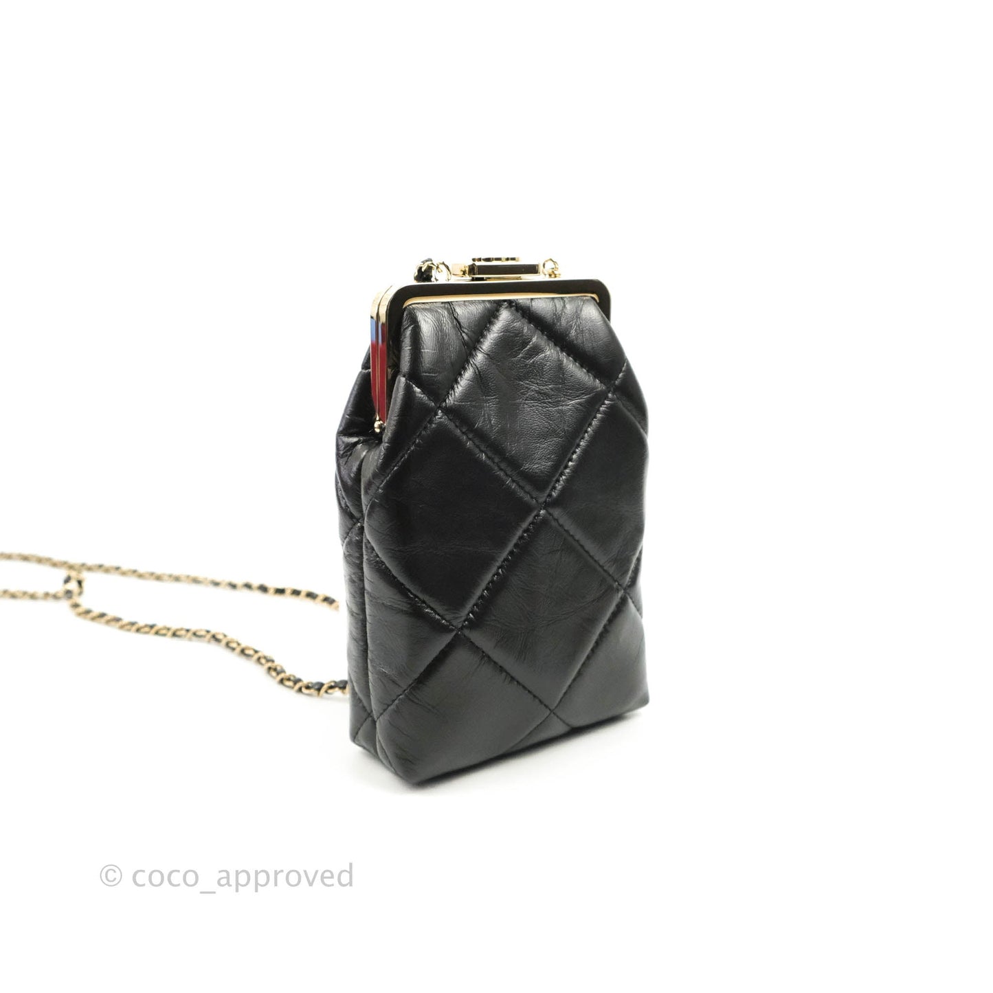 Chanel Kisslock Glasses Case Black Lambskin Gold Hardware 21C