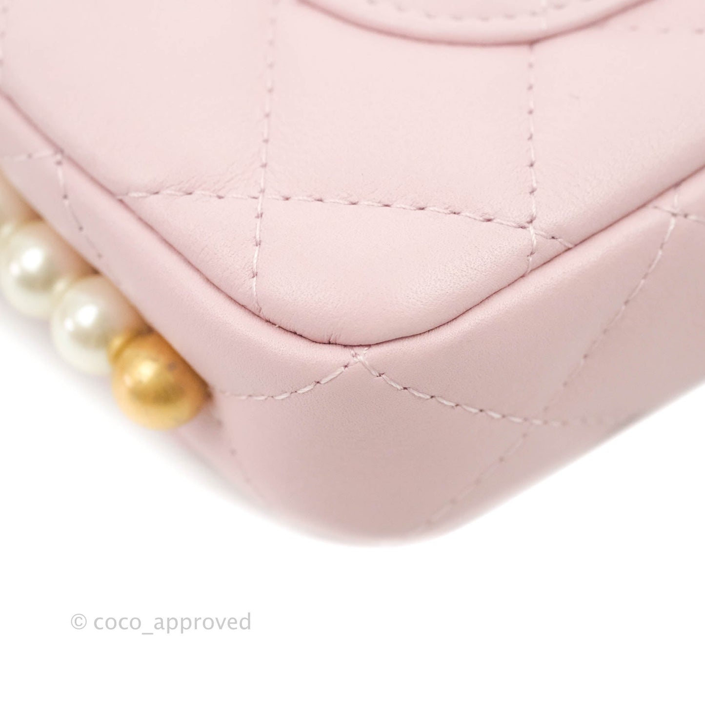 Chanel Quilted Wallet On Chain WOC With Pearl Chain Pink Aged Gold Hardware