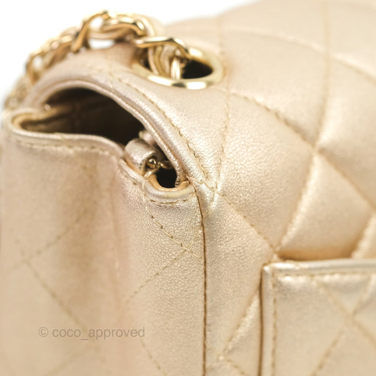 Chanel Quilted Mini Square Iridescent Gold Lambskin Gold Hardware 21P