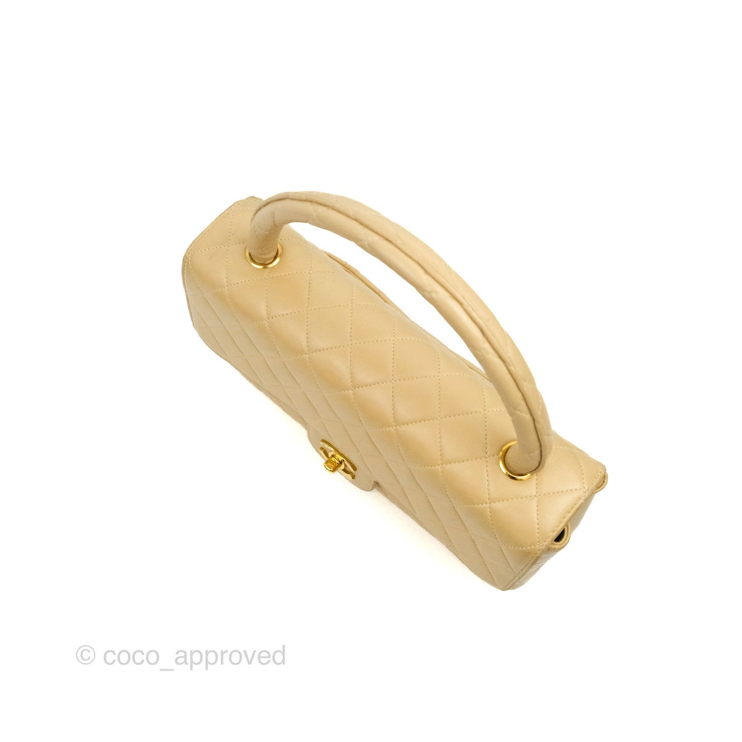 Chanel Vintage Top Handle Flap Bag Beige Lambskin 24K Gold Hardware