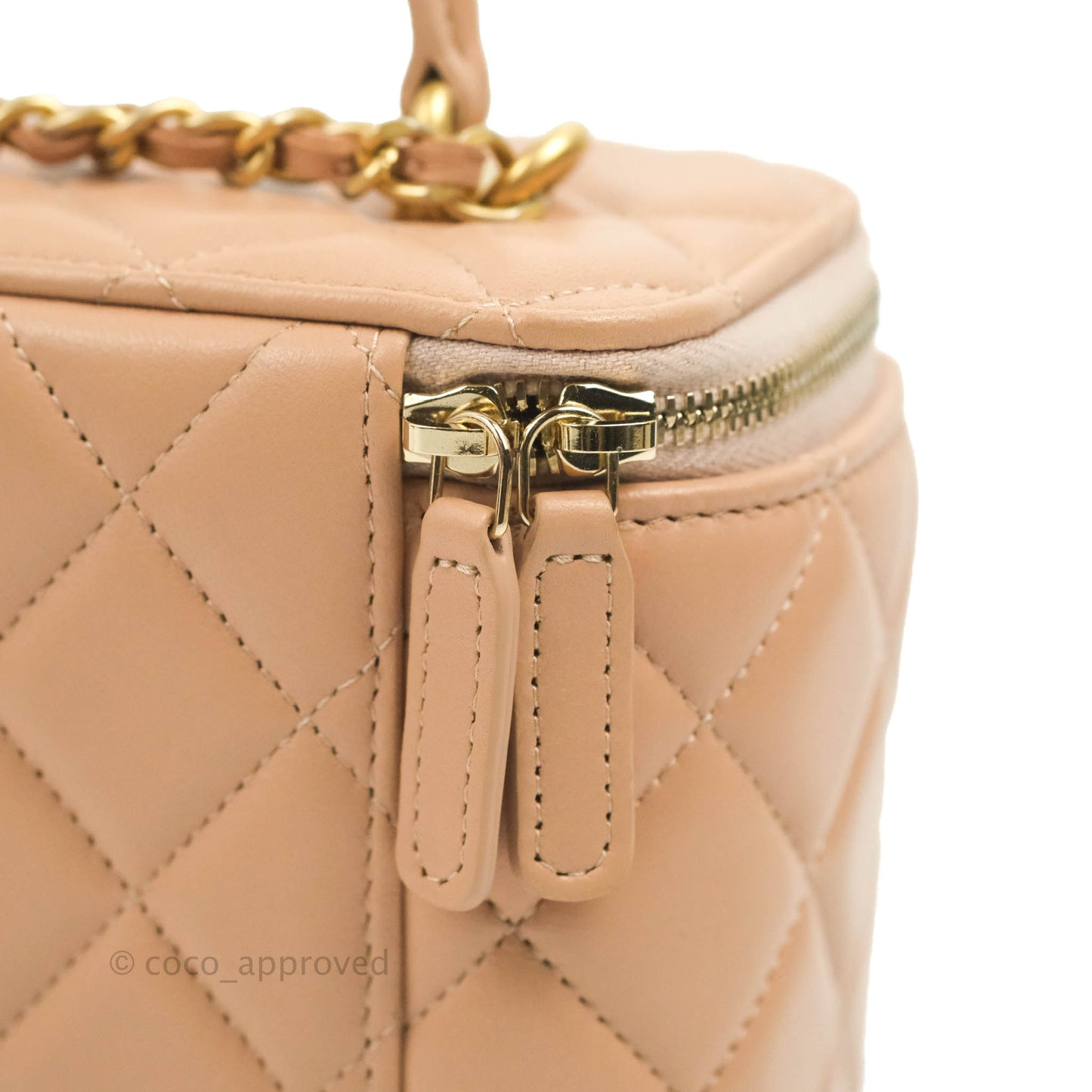 Chanel Vanity Rectangular Top Handle Beige Lambskin Gold Hardware