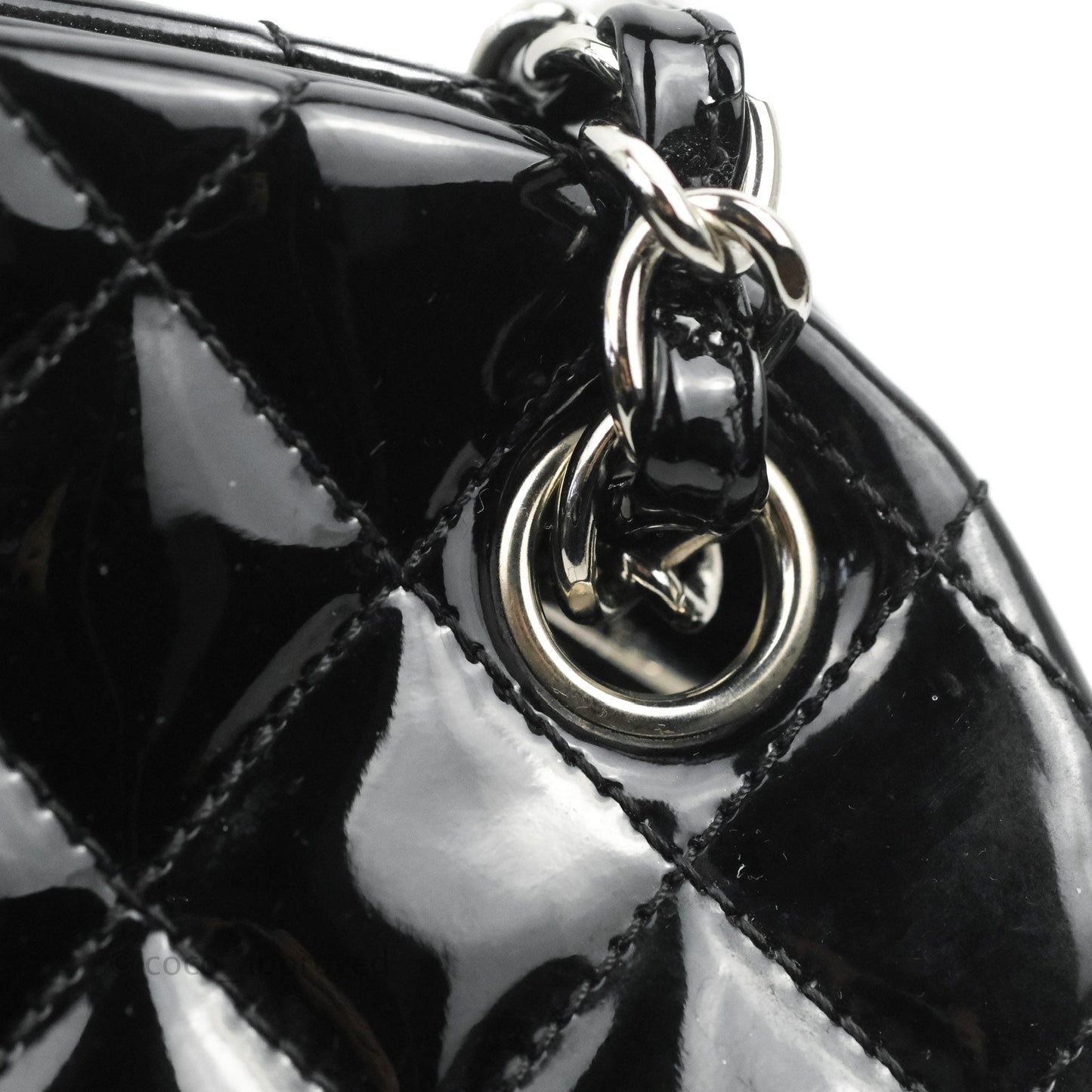 Chanel Quilted Large Just Mademoiselle Black Patent Silver Hardware