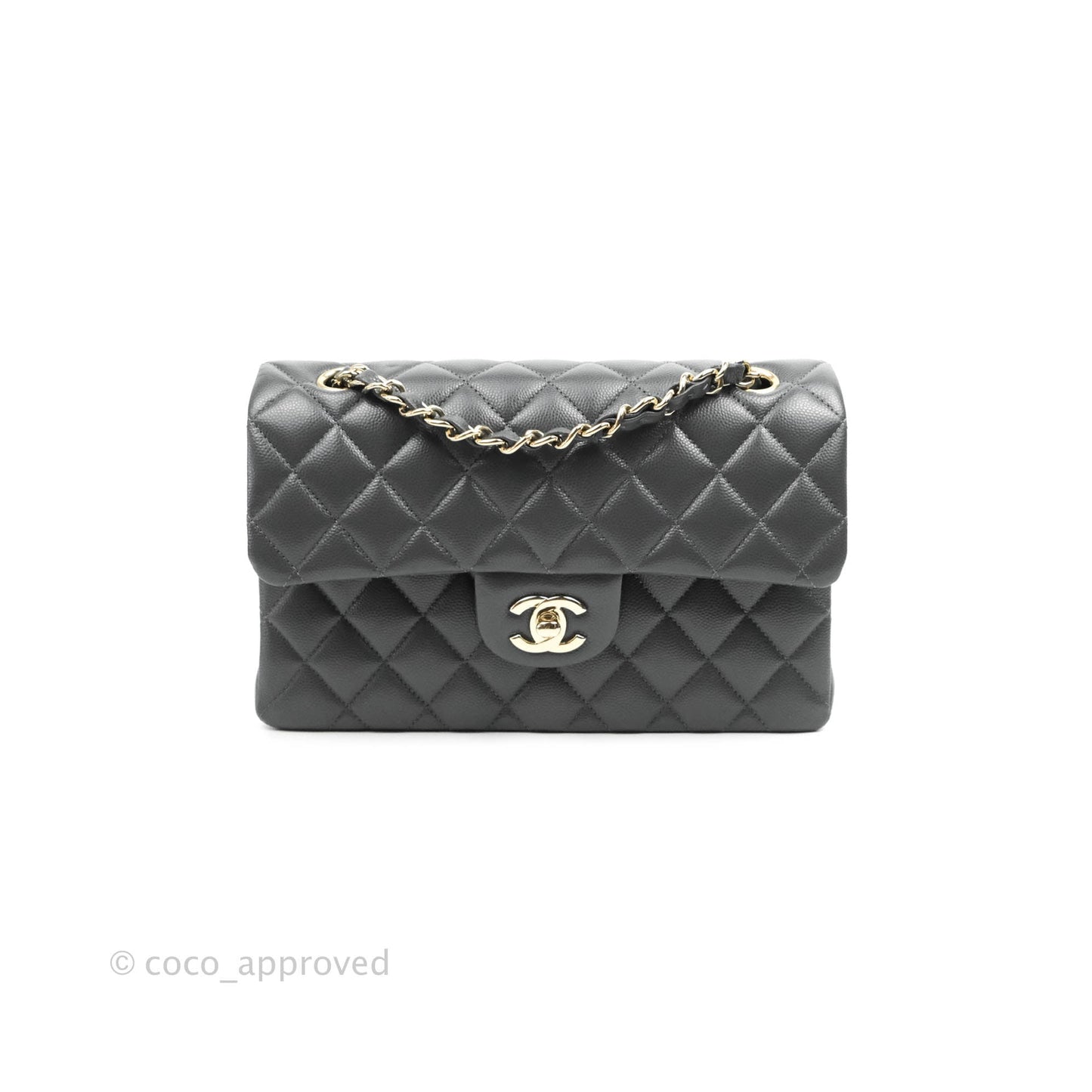 Chanel Classic Small S/M Flap Dark Grey Caviar Gold Hardware 21B