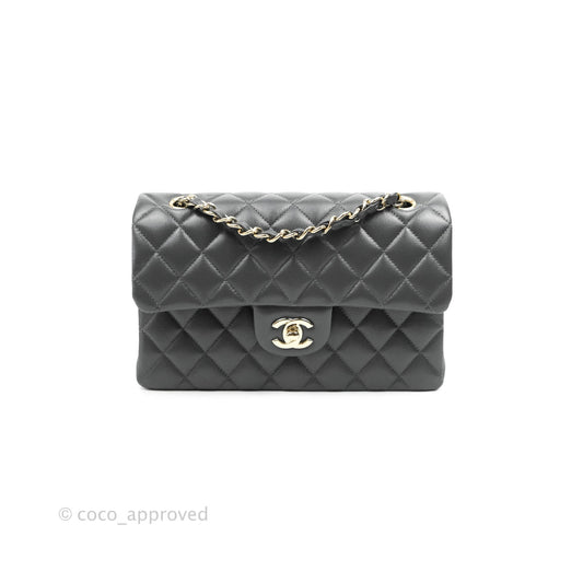 Chanel Classic Small S/M Flap Dark Grey Caviar Gold Hardware 21B