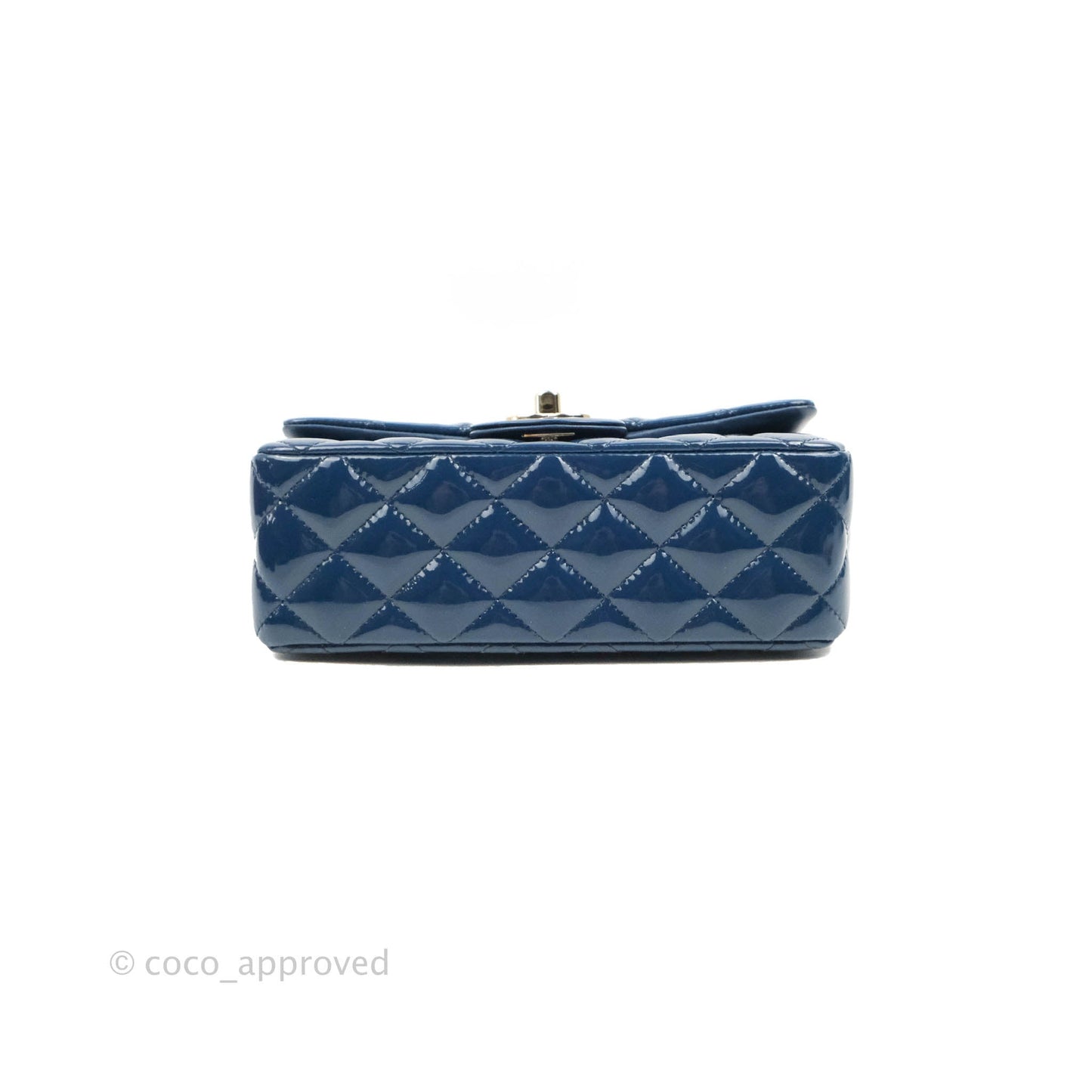 Chanel Quilted Mini Rectangular Flap Navy Patent Leather Gold Hardware