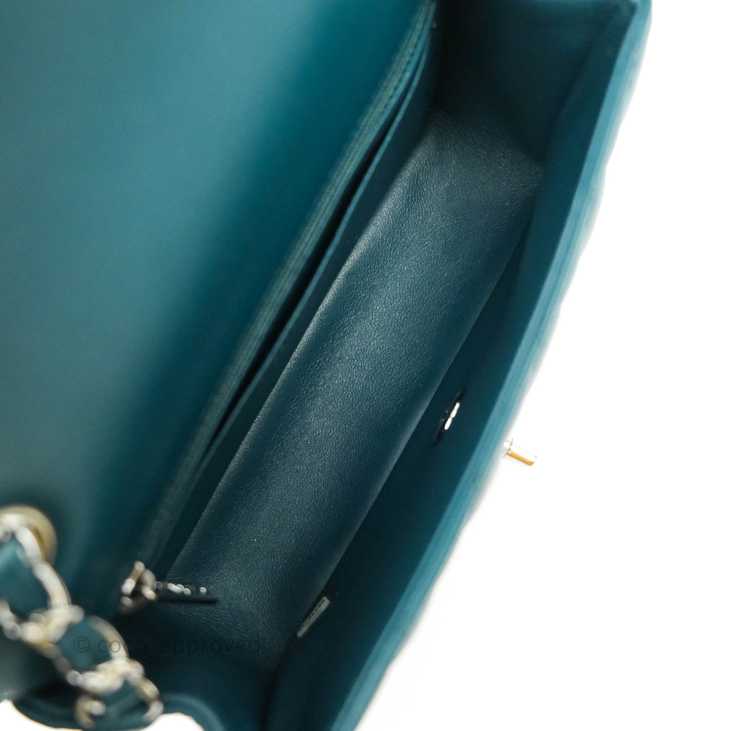 Chanel Quilted Mini Rectangular Lambskin Teal Silver Hardware