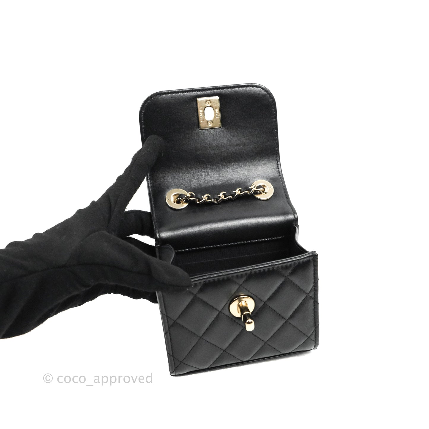 Chanel Mini Quilted Trendy CC Clutch With Chain Black Lambskin Gold Hardware