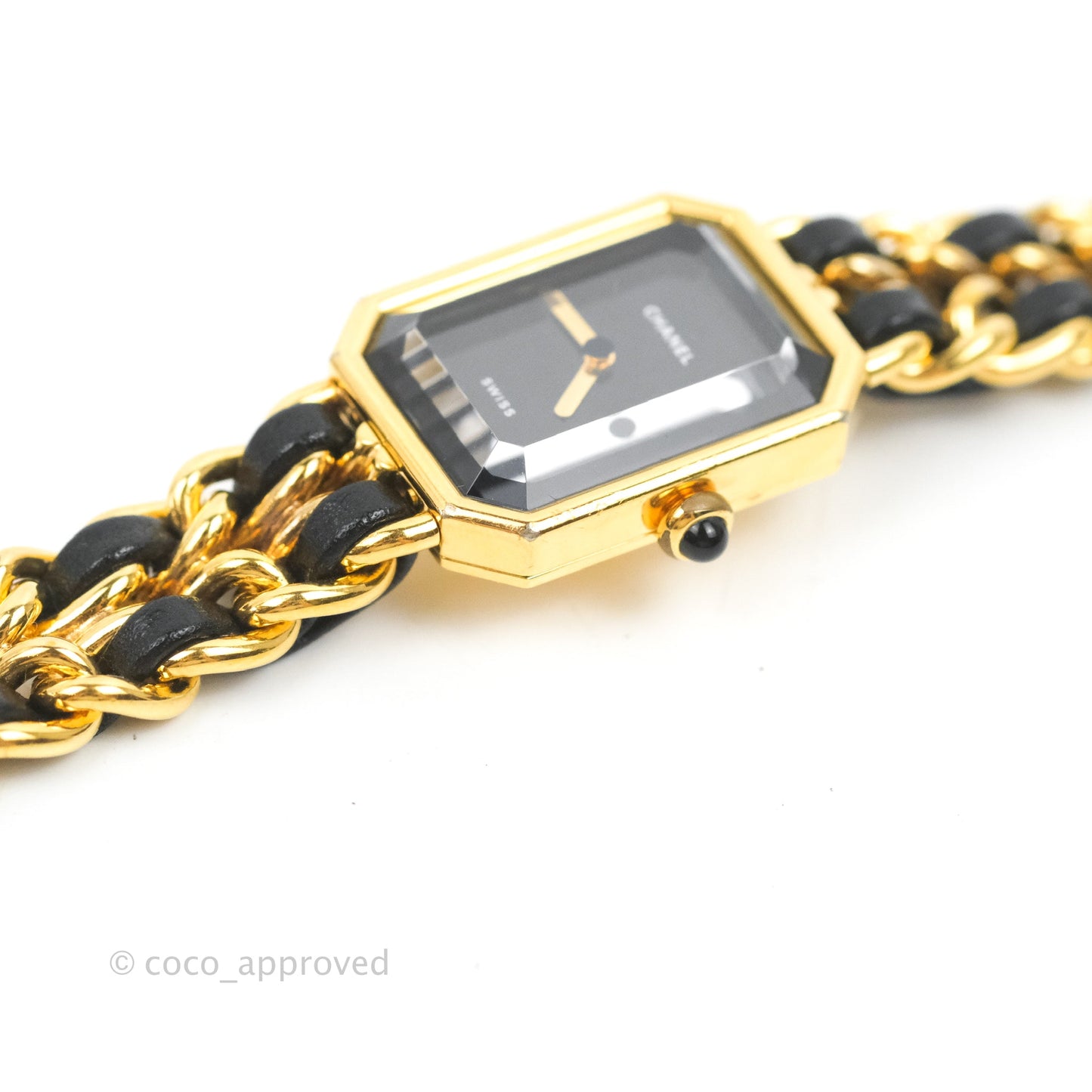 Chanel Vintage Première Watch Black Leather Gold Plated Size L