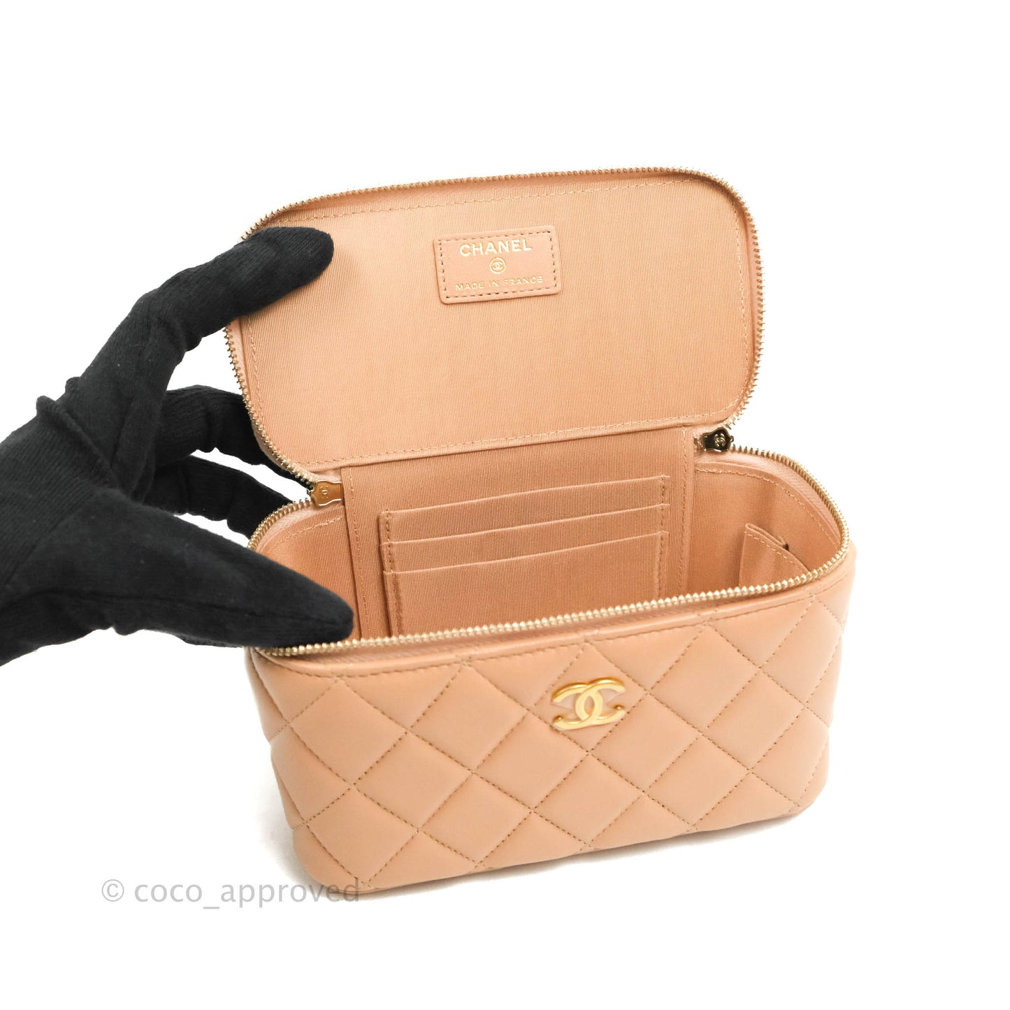 Chanel Vanity Rectangular Top Handle Beige Lambskin Gold Hardware