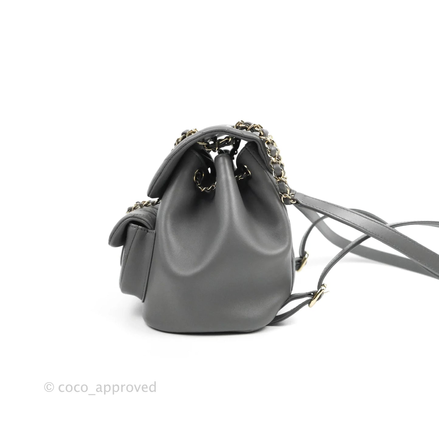 Chanel Quilted Small Duma Drawstring Backpack Grey Lambskin