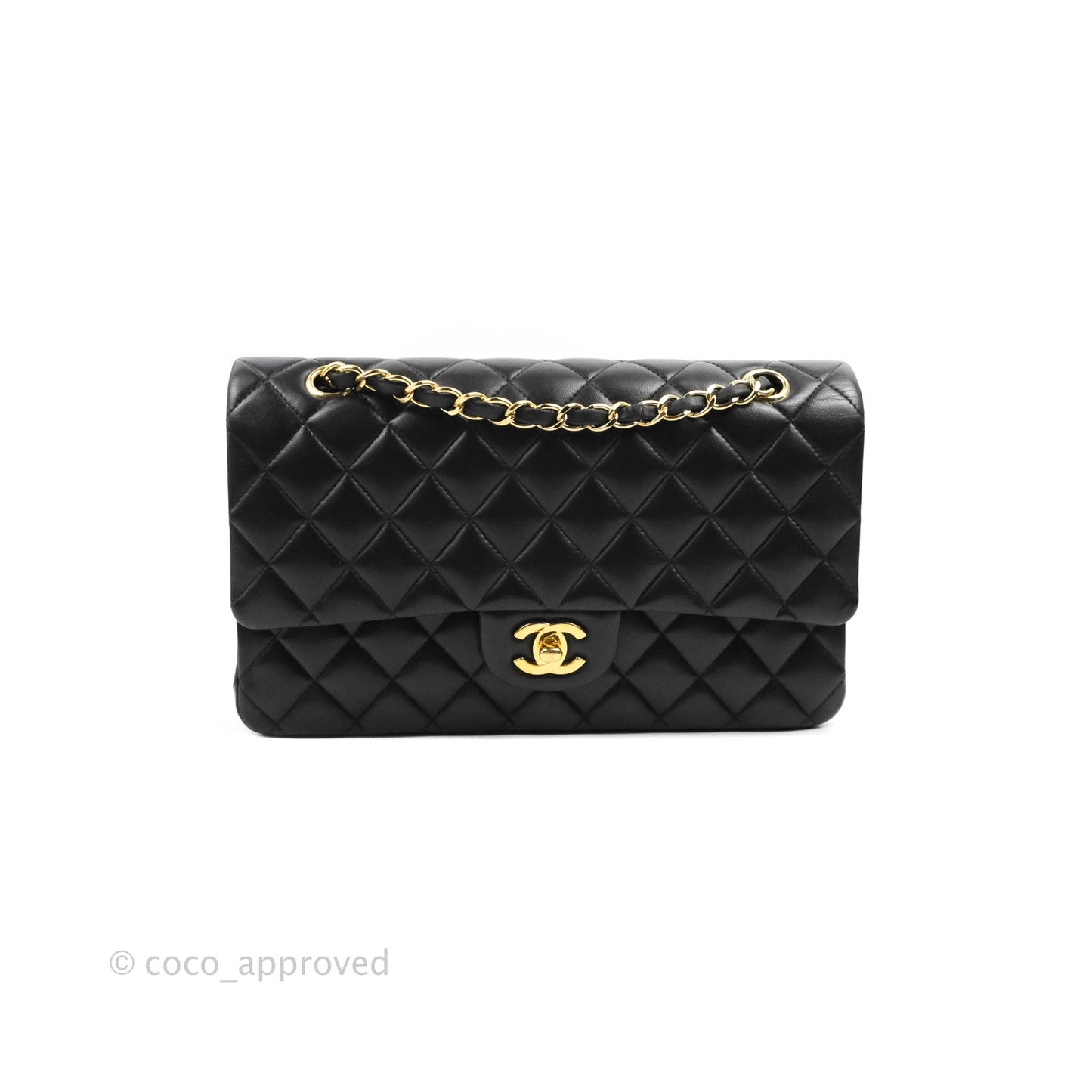 Chanel Classic M/L Medium Flap Quilted Black Lambskin Gold Hardware