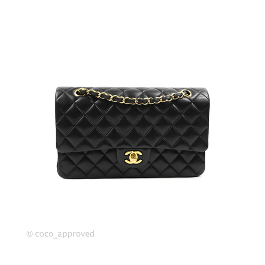Chanel Classic M/L Medium Flap Quilted Black Lambskin Gold Hardware