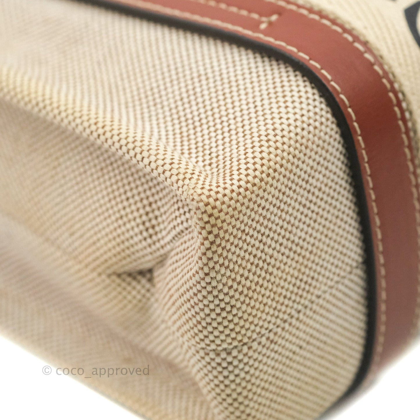 Chloe Small Woody Tote Bag Cotton Canvas & Brown Calfskin with Woody Ribbon