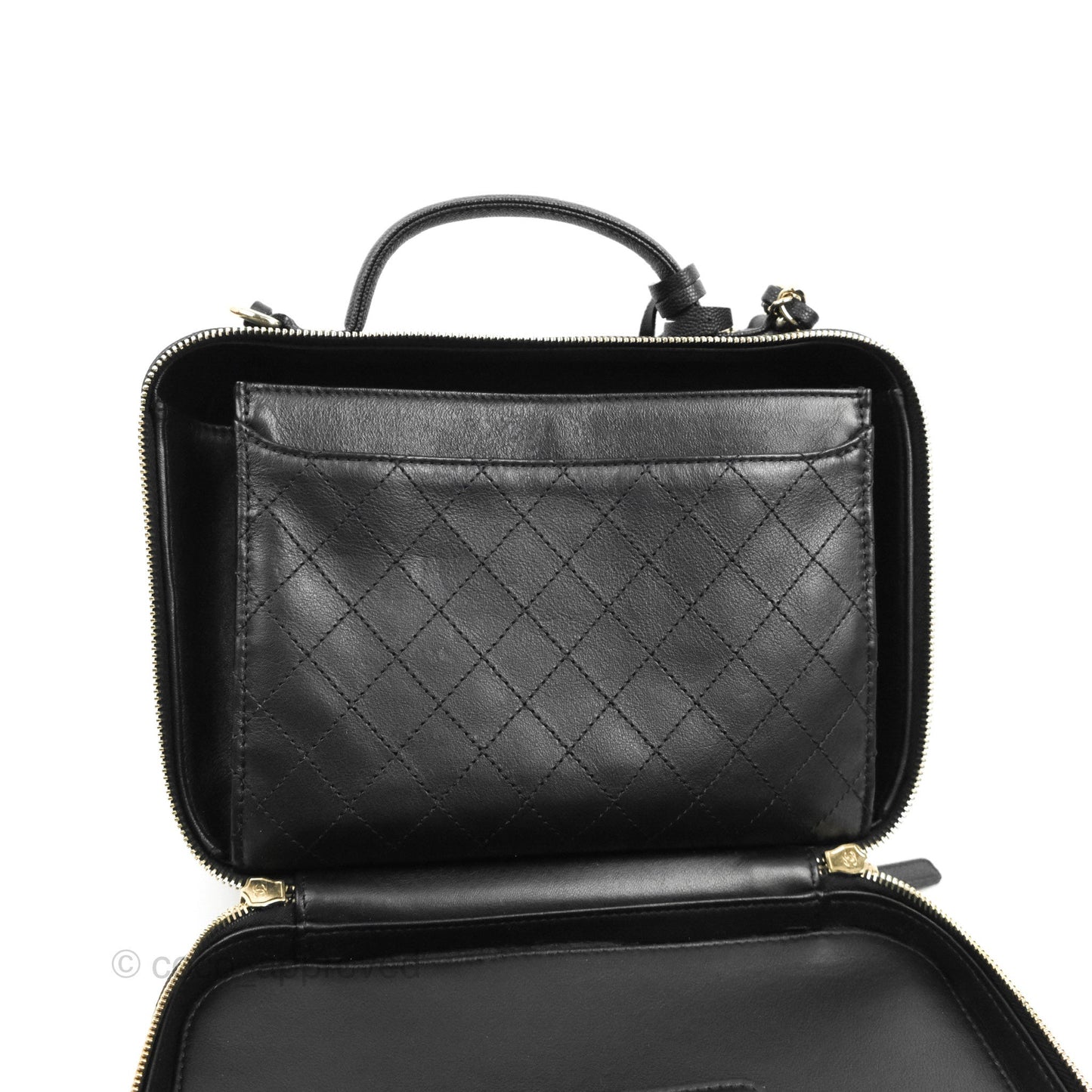 Chanel Quilted Large CC Filigree Vanity Case Black Caviar Gold Hardware