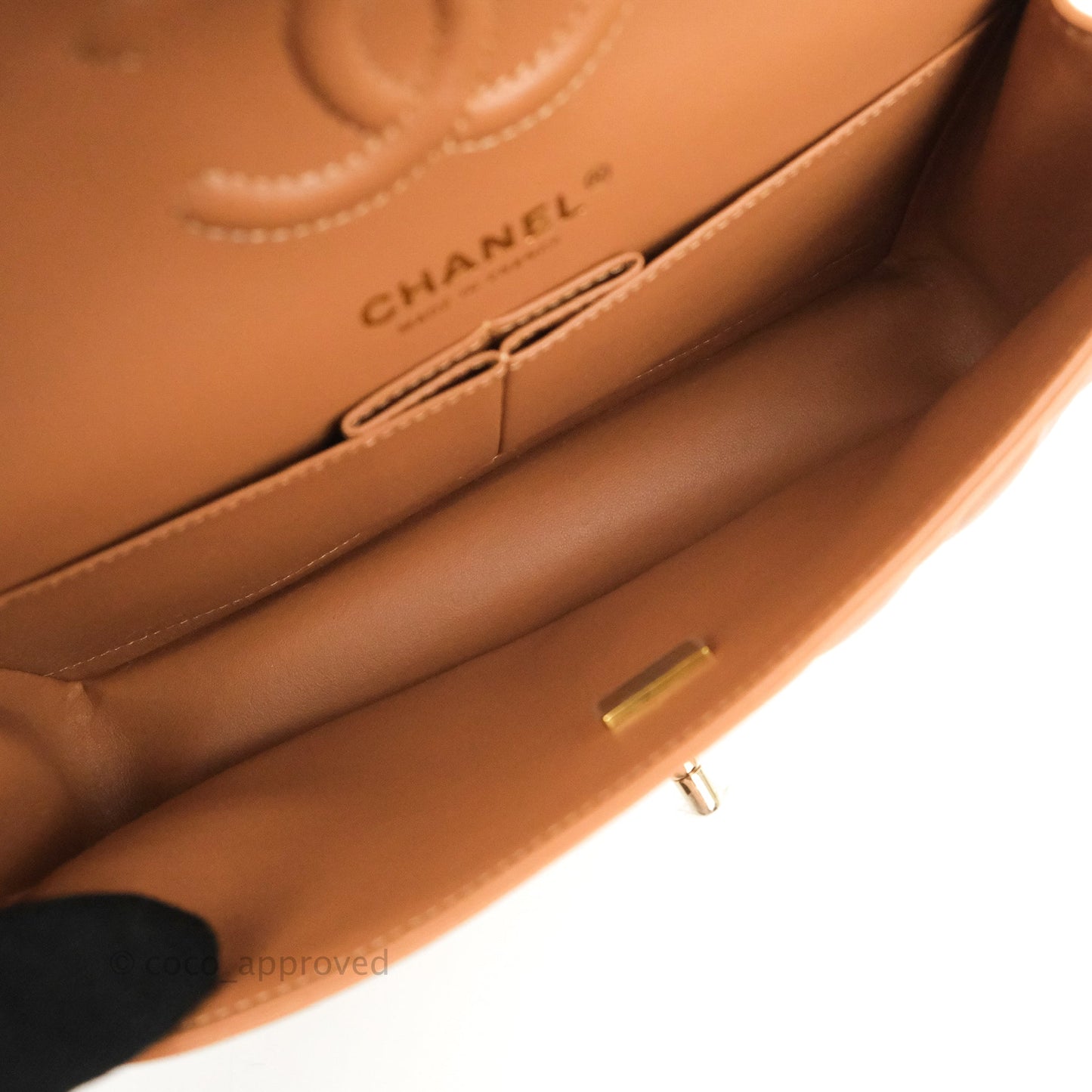 Chanel Small Classic Quilted Flap Dark Beige Caramel Lambskin Gold Hardware 22S