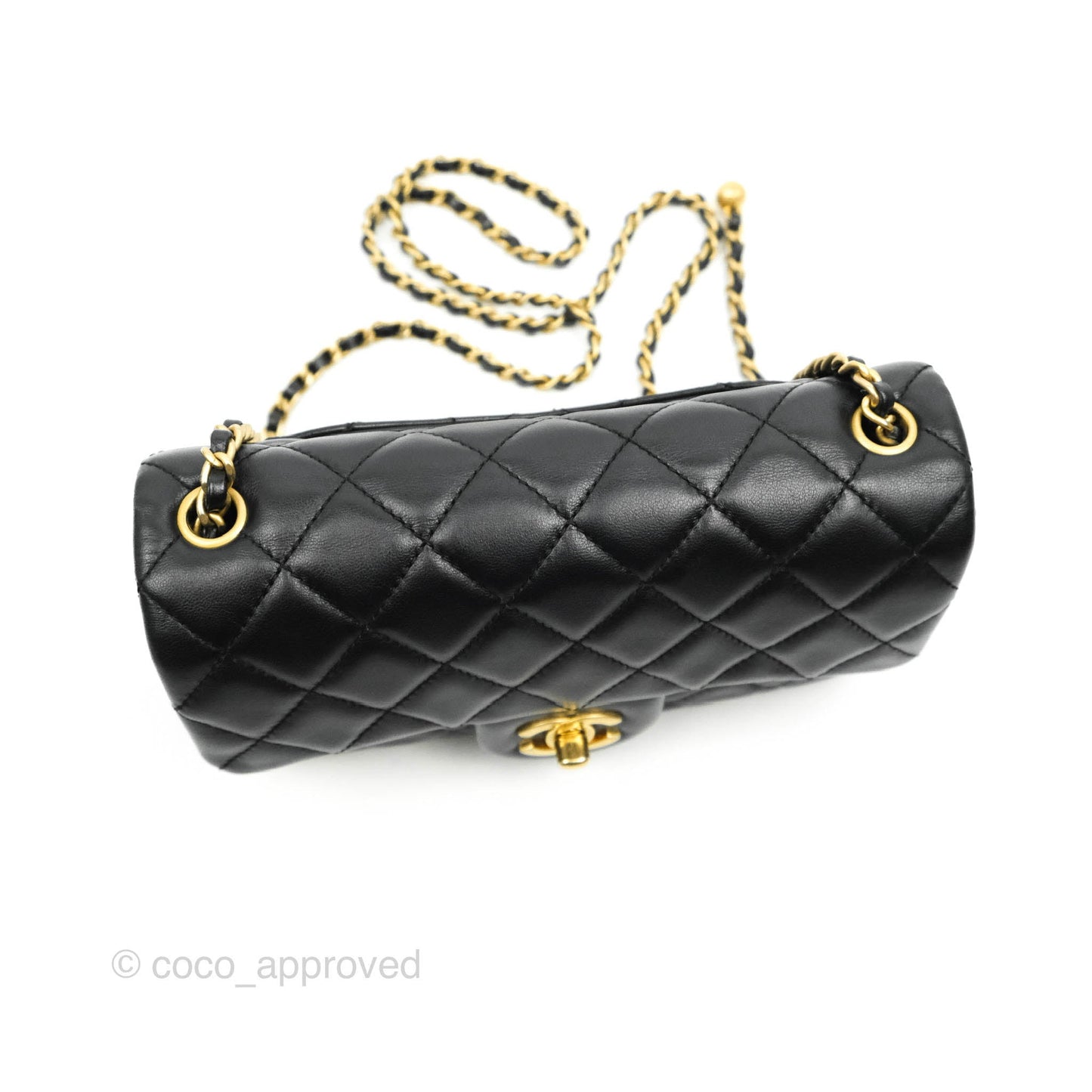 Chanel Quilted Mini Rectangular Pearl Crush Black Lambskin Gold Hardware