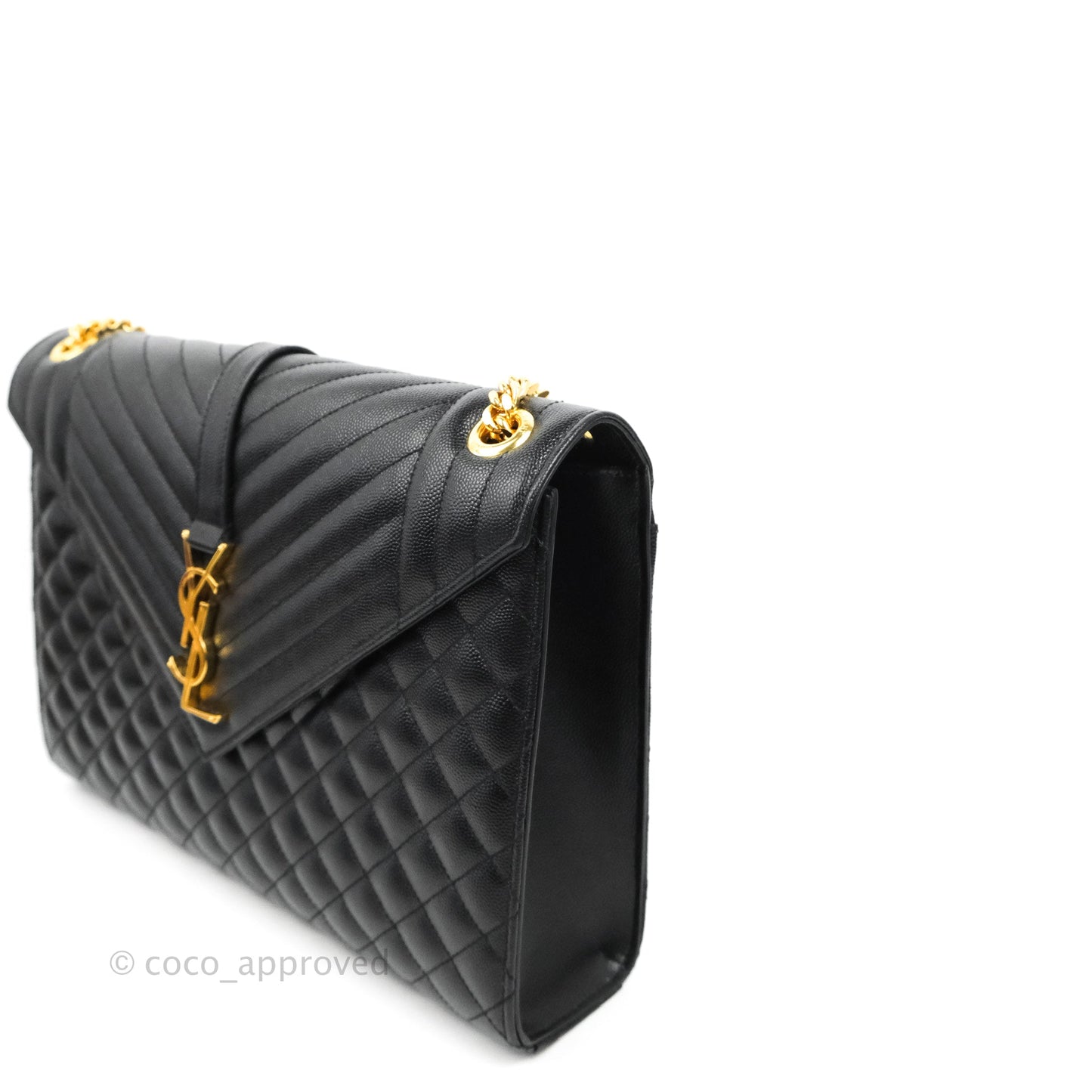 Saint Laurent Quilted Envelope Large Black Caviar Gold Hardware