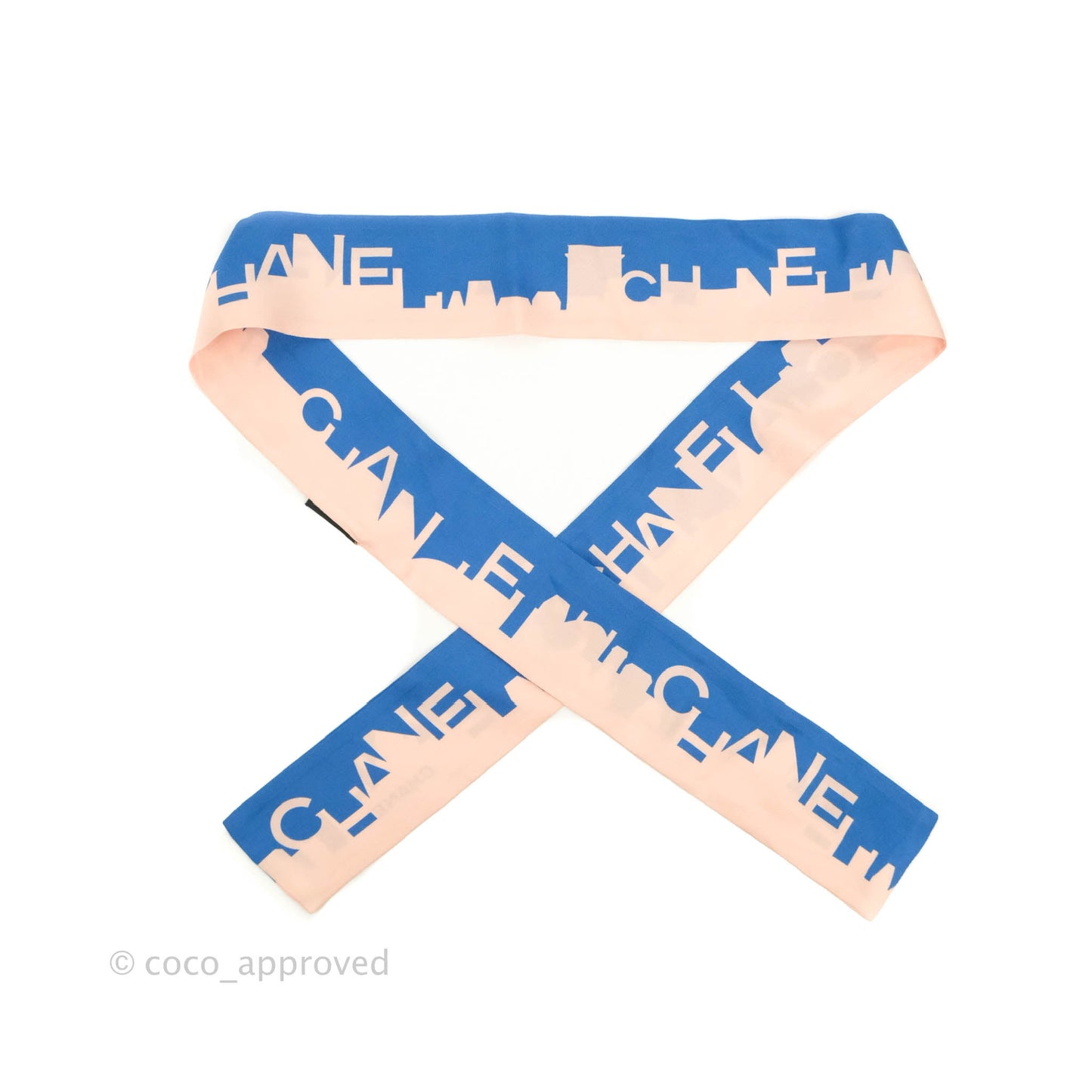 Chanel CC Silk Twilly in Blue Pink