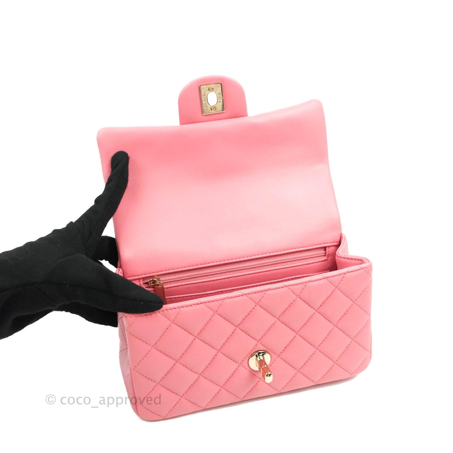 Chanel Top Handle Mini Rectangular Flap Bag Pink Lambskin Gold Hardware