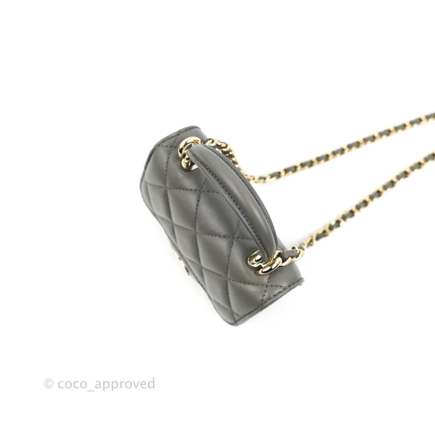 Chanel Mini Handle Clutch With Chain Grey Lambskin Gold Hardware