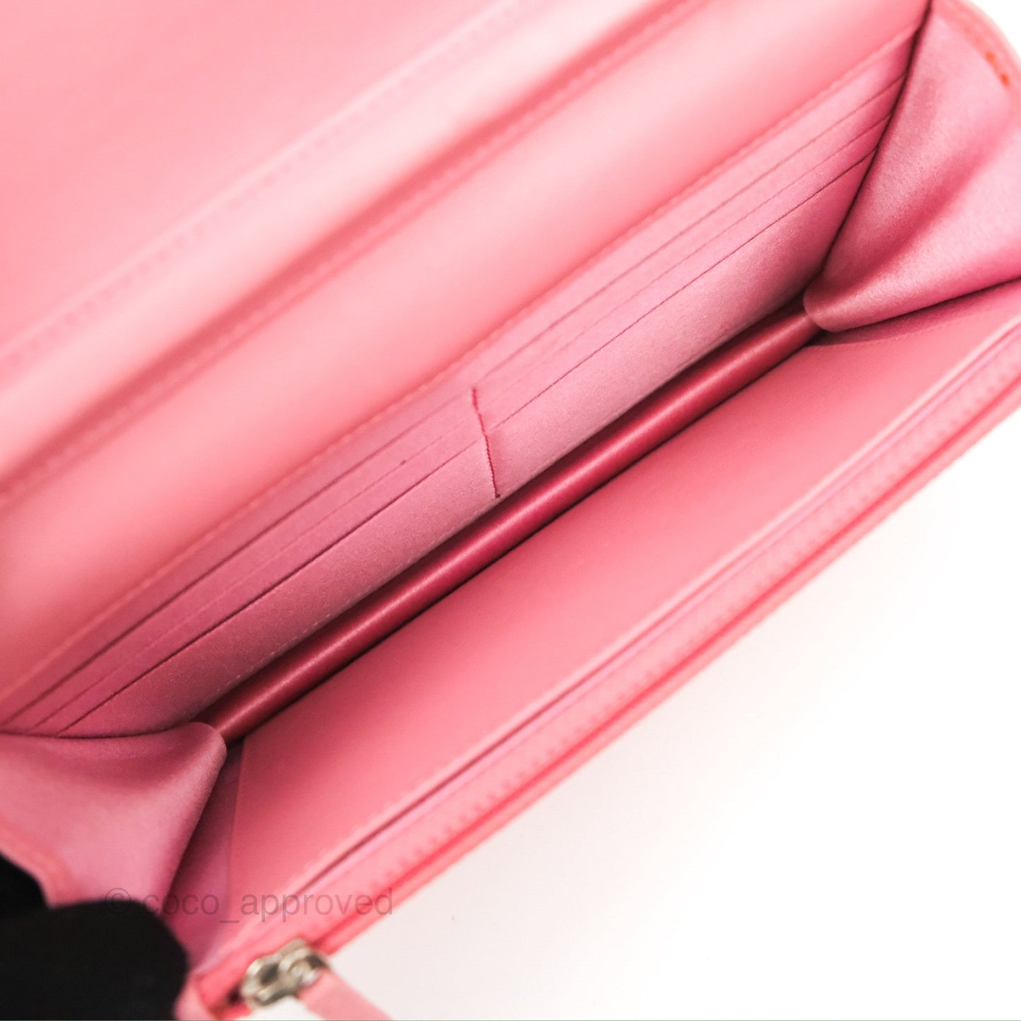 Chanel Camellia Embossed Wallet On Chain WOC Pink Lambskin Silver Hardware