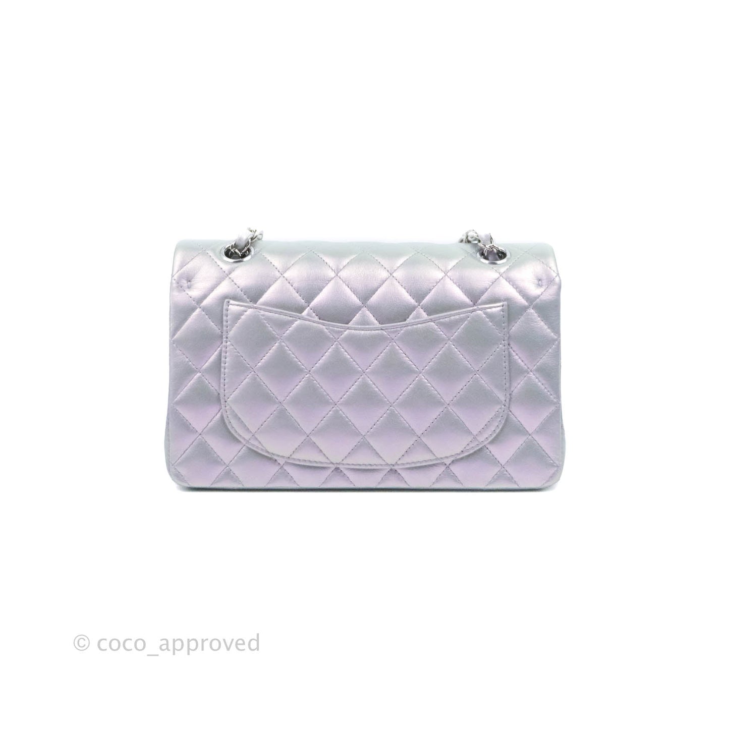 Chanel Small Classic Quilted Flap Metallic Iridescent White Lilac Silver Hardware