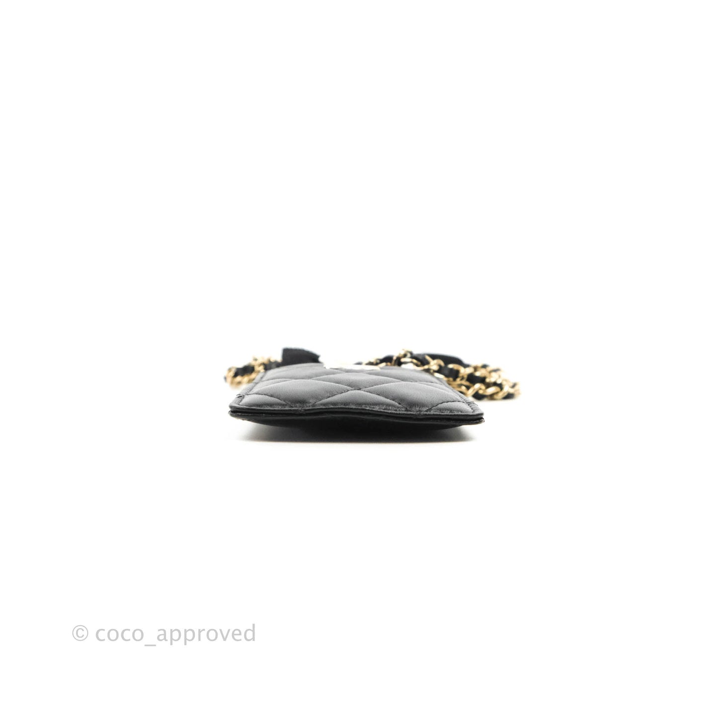Chanel Quilted Chain Camellia Card Holder Black Lambskin Gold Hardware