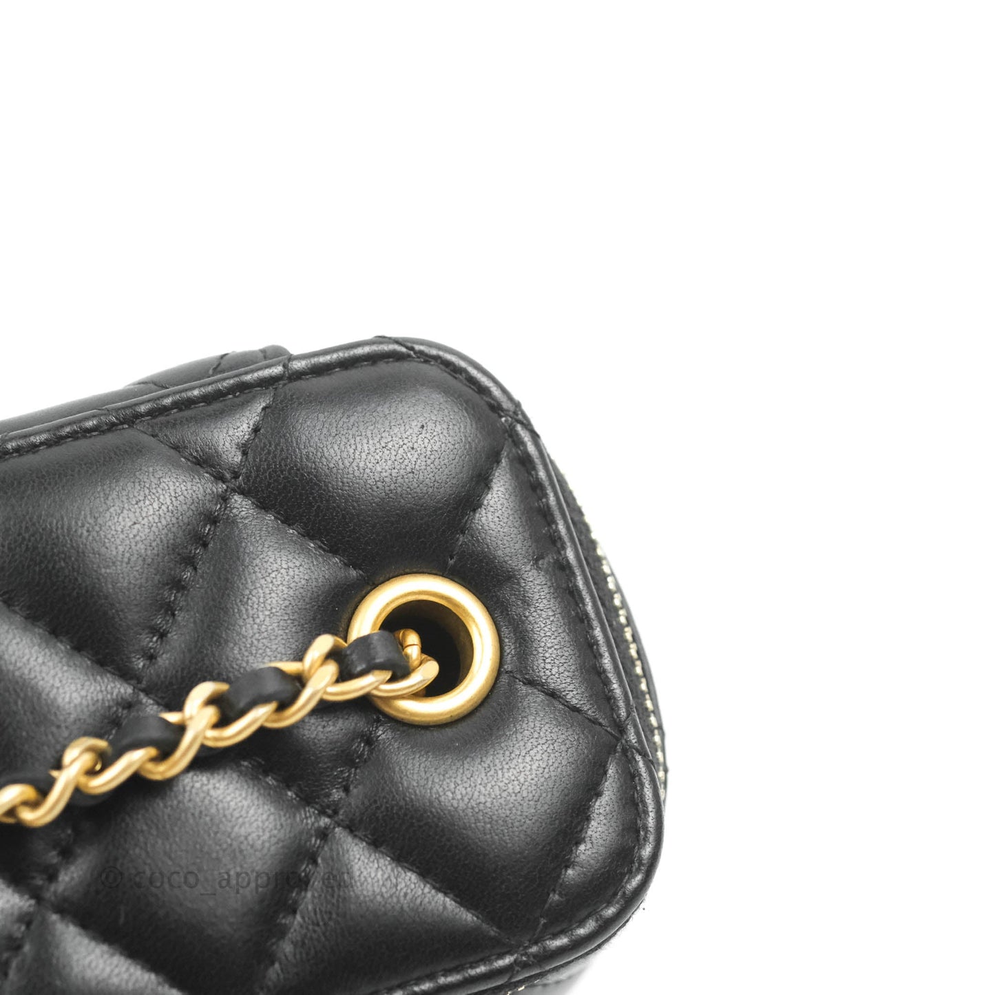 Chanel Classic Mini Pearl Crush Vanity With Chain Black Lambskin Aged Gold Hardware