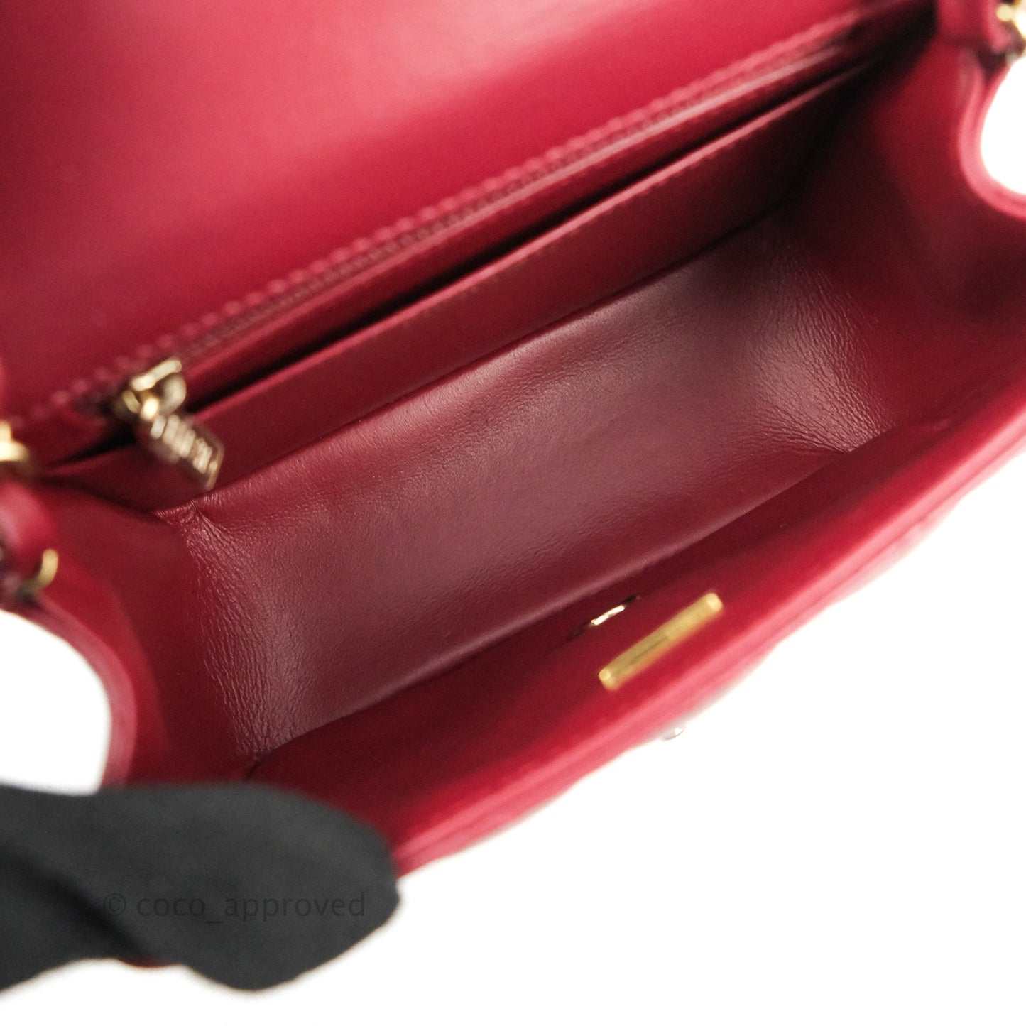 Chanel Quilted Mini Square Burgundy Lambskin Gold Hardware