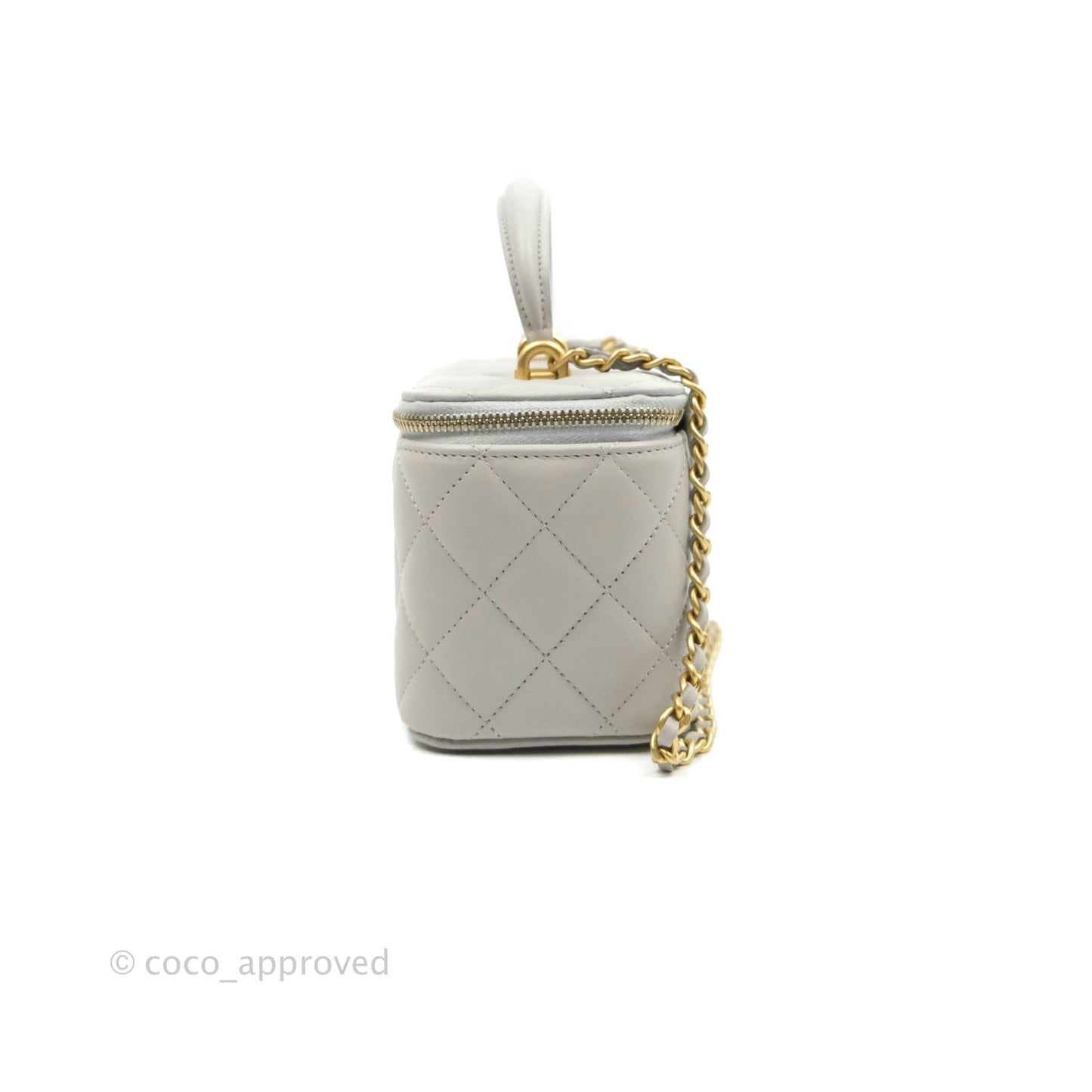 Chanel Classic Vanity Rectangular Top Handle With Chain Grey Lambskin Aged Gold Hardware
