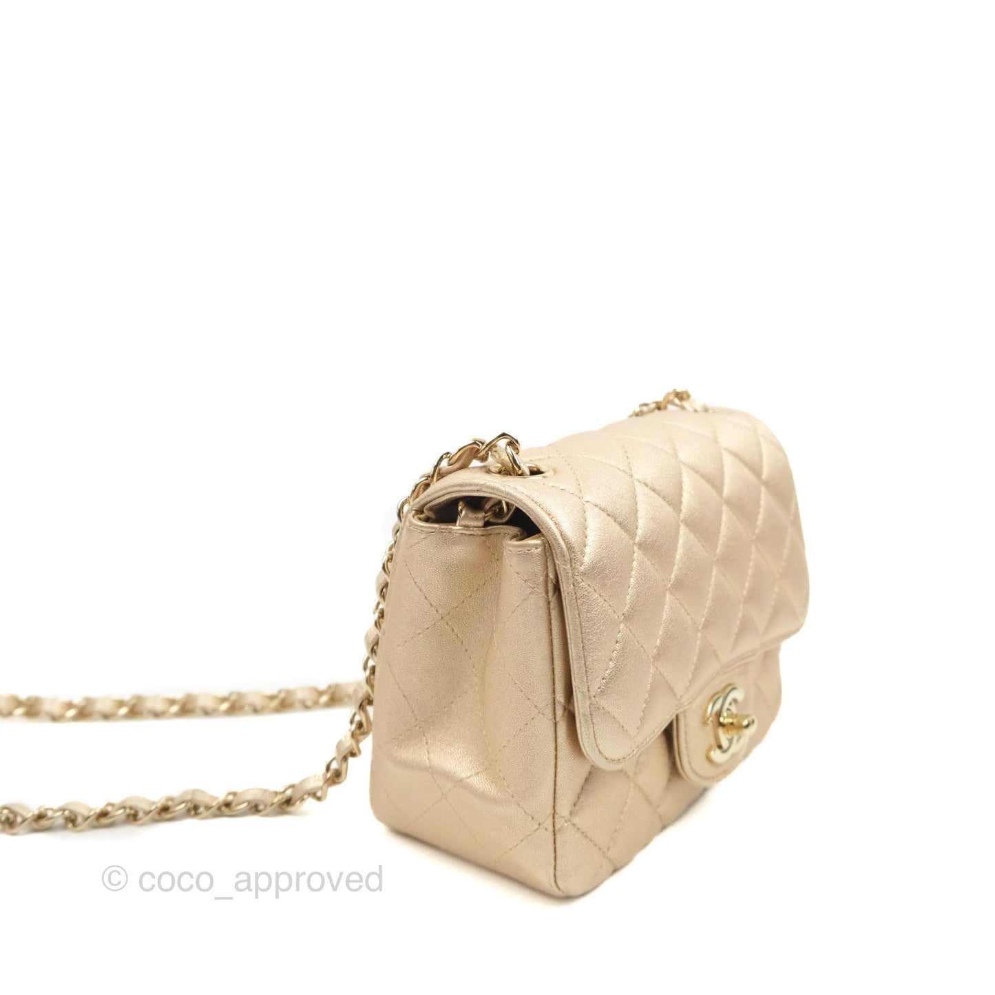 Chanel Quilted Mini Square Iridescent Gold Lambskin Gold Hardware 21P