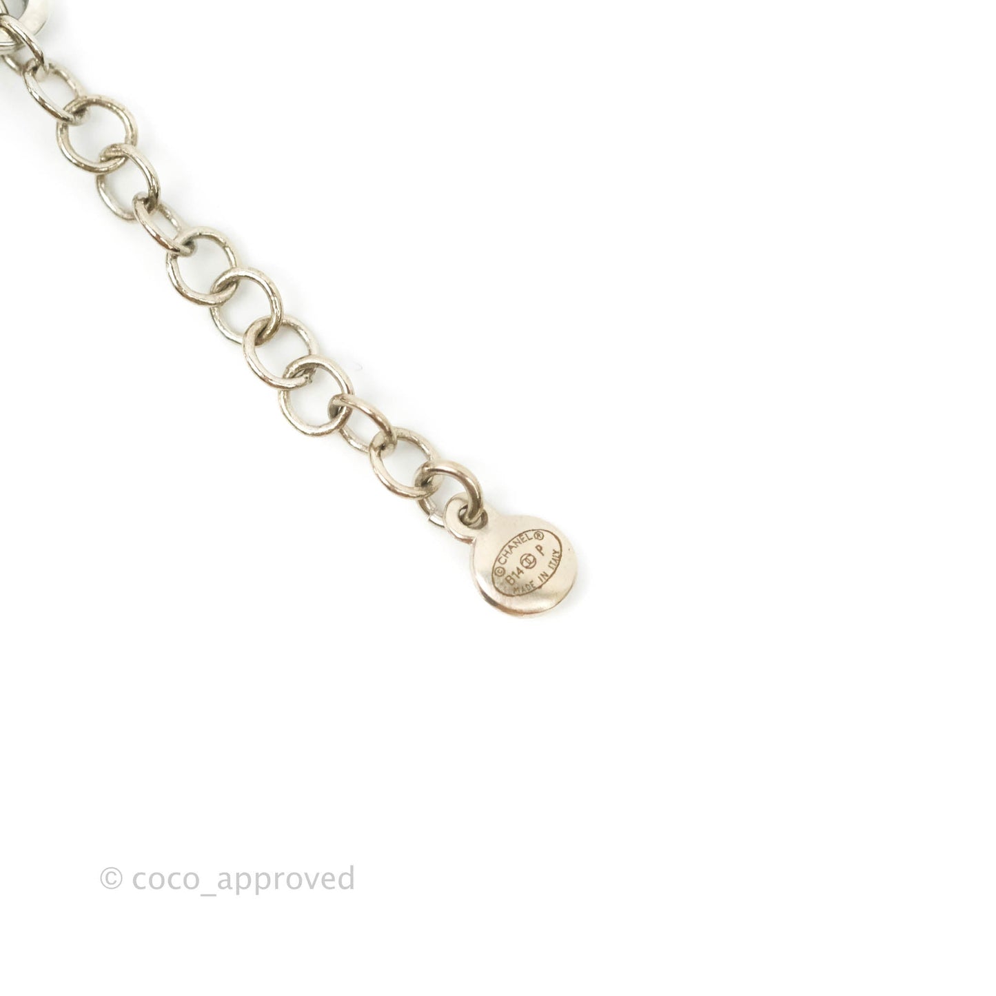 Chanel CC Resin Black Bead Necklace Silver Tone 14P