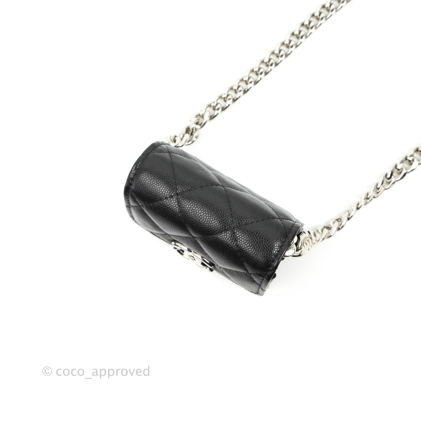 Chanel Mini Clutch With Chain Black Caviar Enamel Silver Hardware 22S
