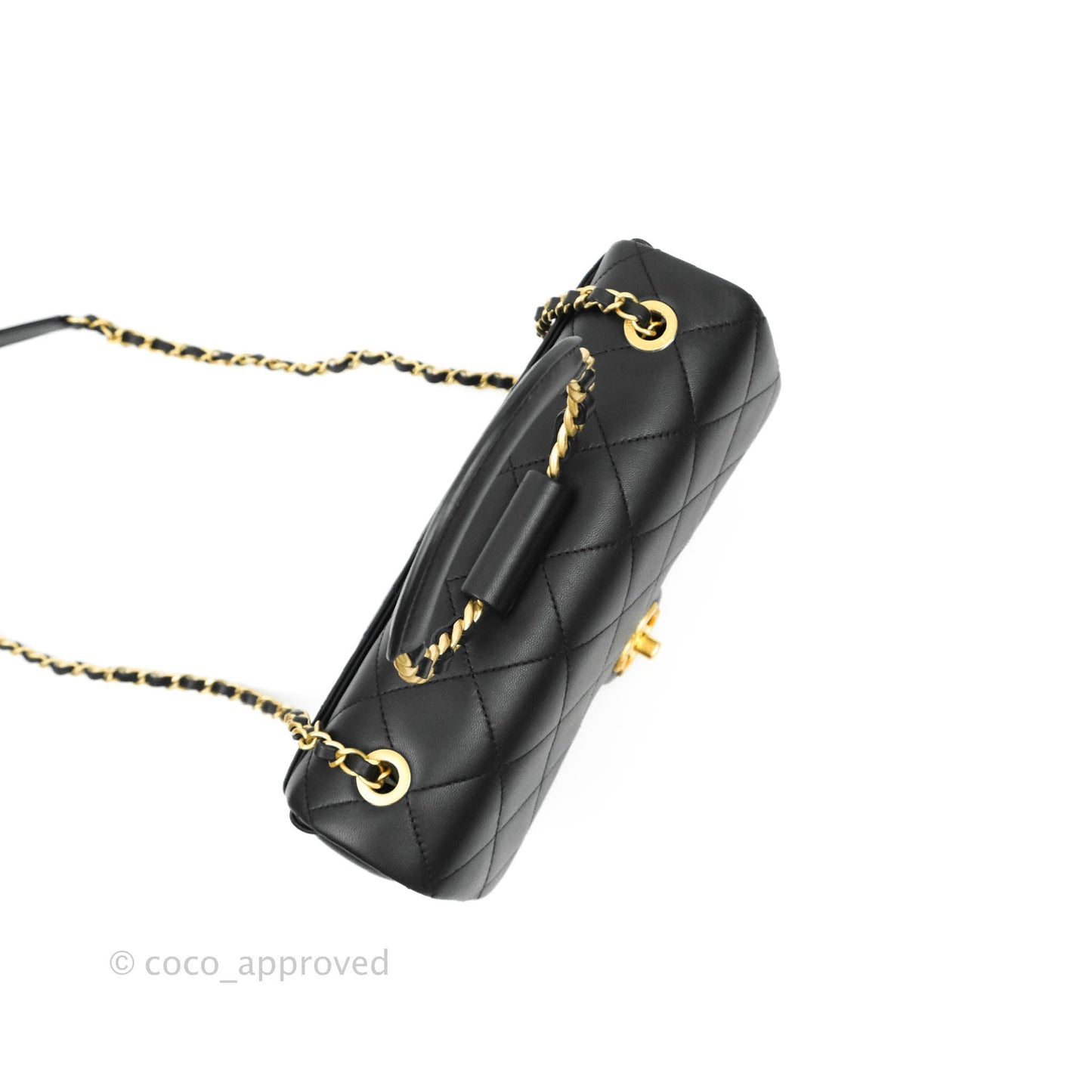 Chanel Circular Handle Flap Bag Black Lambskin Aged Gold Hardware
