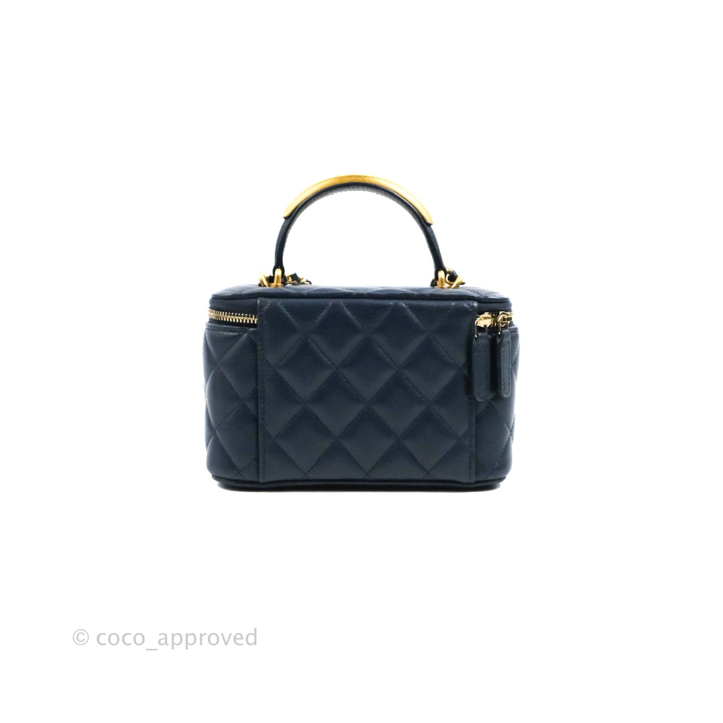 Chanel Vanity Rectangular Metal Top Handle Navy Lambskin Aged Gold Hardware 22B