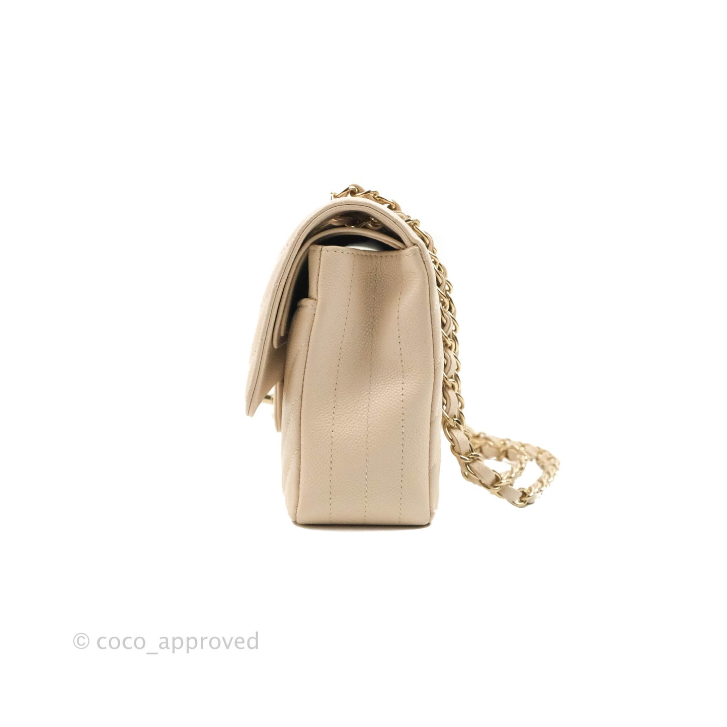 Chanel Classic M/L Medium Double Flap Chevron Ivory Caviar Gold Hardware